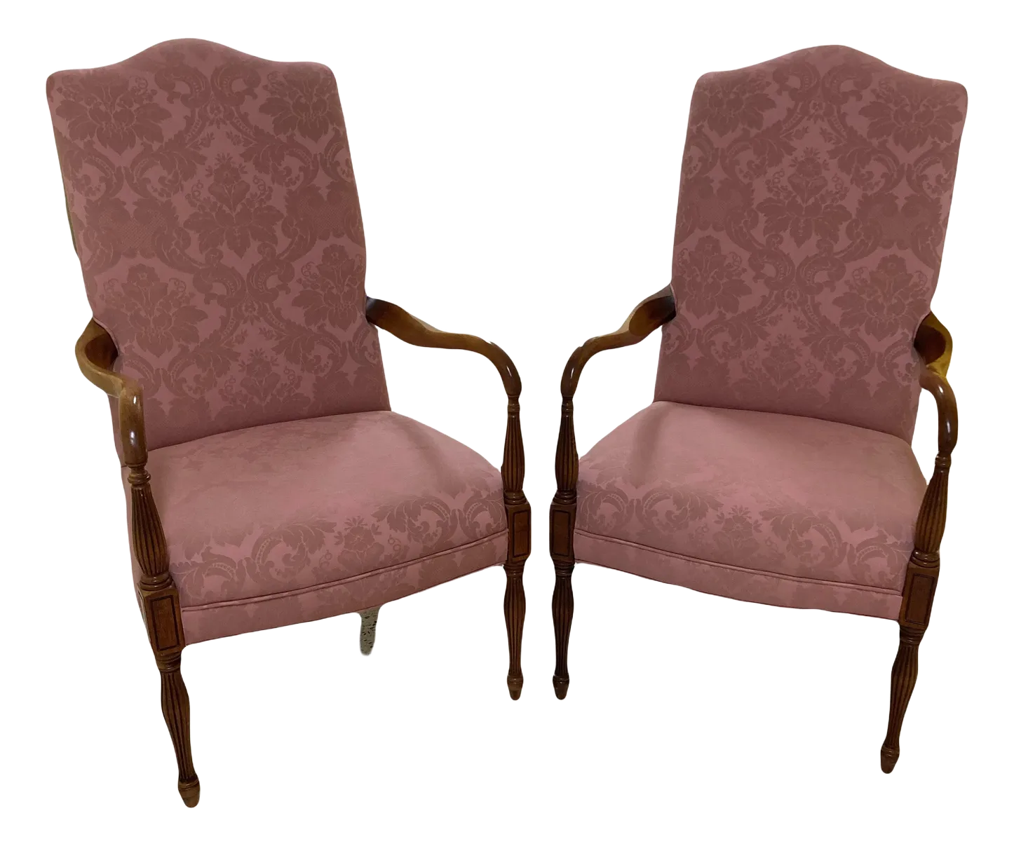 Late 20th Century Library Chairs in Pink Rose Damask by Sam Moore Furniture - A Pair