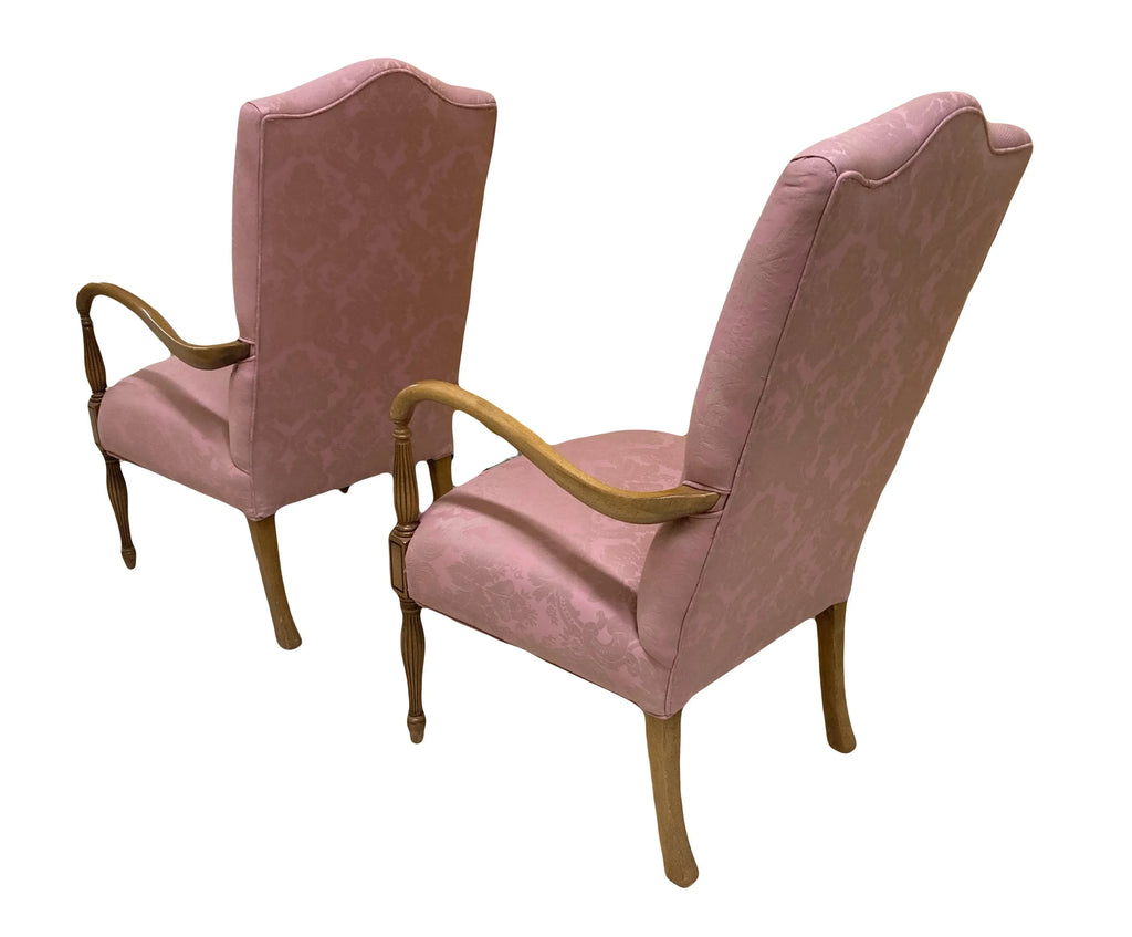 Late 20th Century Library Chairs in Pink Rose Damask by Sam Moore Furniture - A Pair