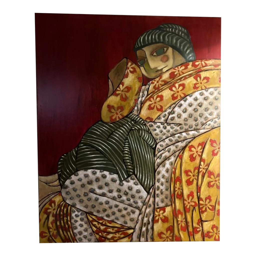 Late 20th Century Monumental Pop Art Abstract Painting of Japanese Woman in Kimono
