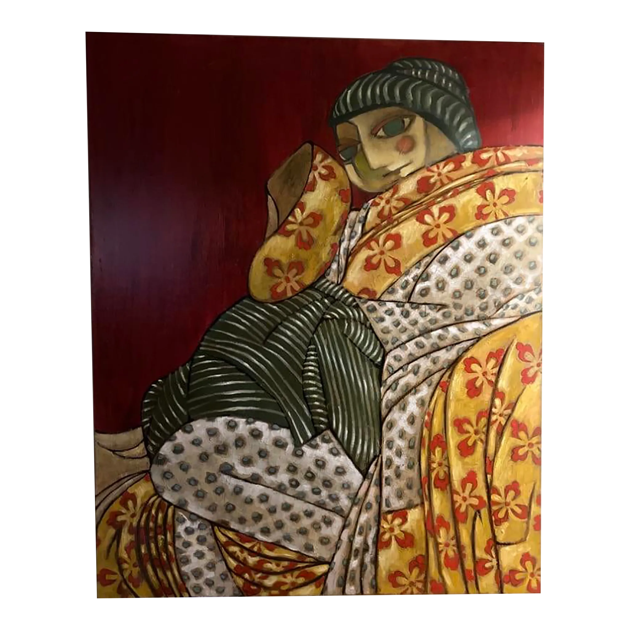 Late 20th Century Monumental Pop Art Abstract Painting of Japanese Woman in Kimono