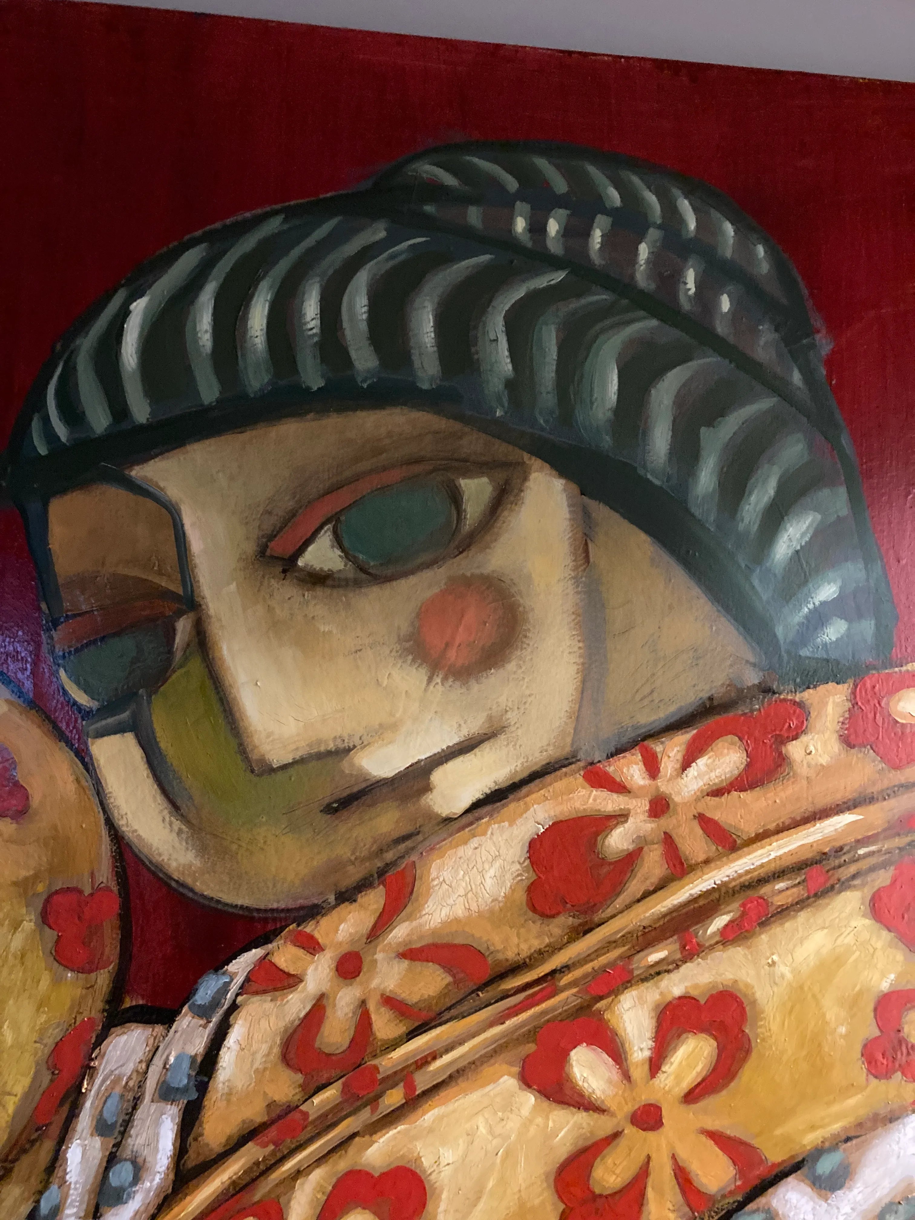 Late 20th Century Monumental Pop Art Abstract Painting of Japanese Woman in Kimono