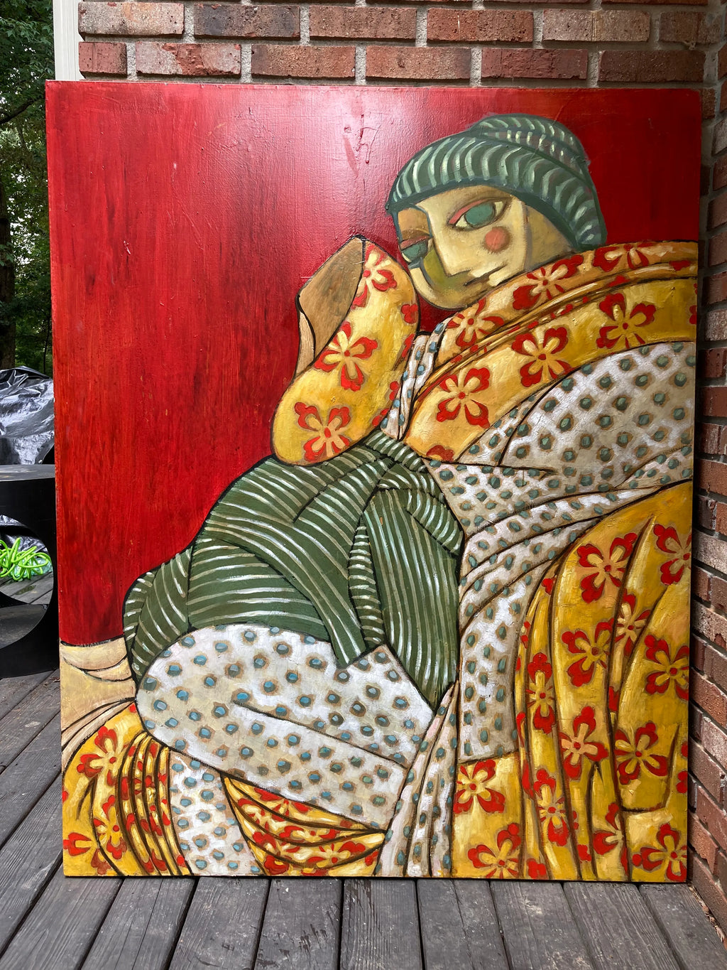 Late 20th Century Monumental Pop Art Abstract Painting of Japanese Woman in Kimono