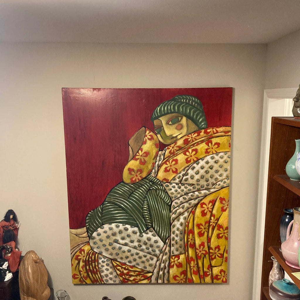 Late 20th Century Monumental Pop Art Abstract Painting of Japanese Woman in Kimono