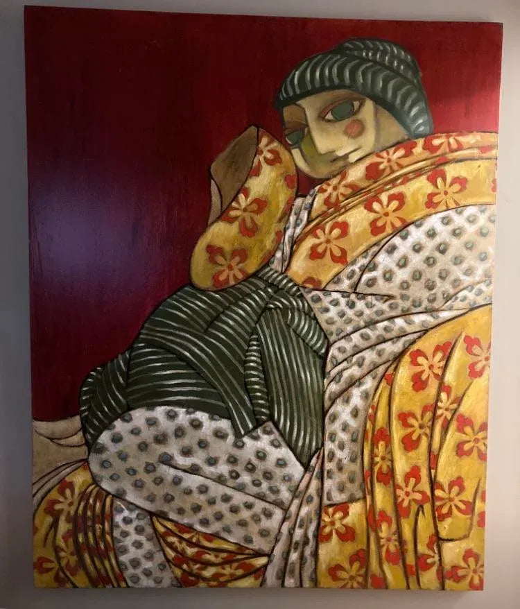 Late 20th Century Monumental Pop Art Abstract Painting of Japanese Woman in Kimono