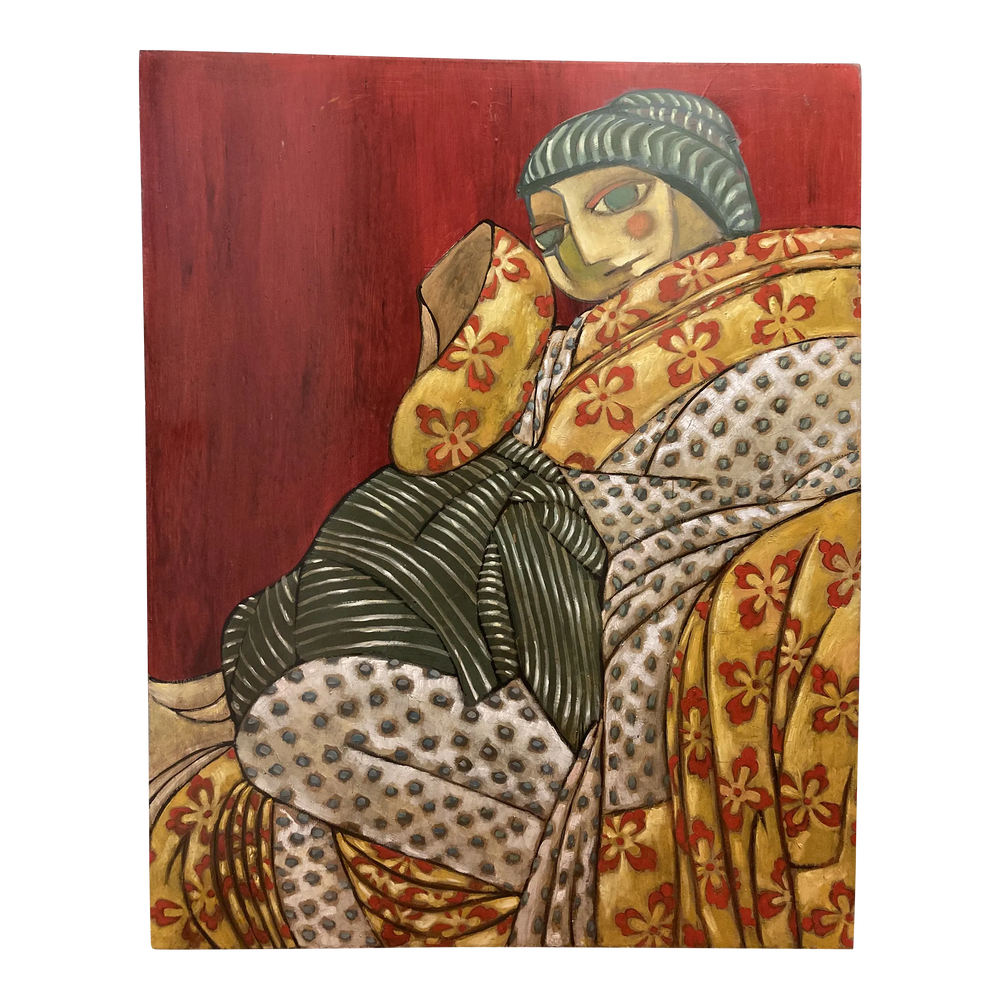 Late 20th Century Monumental Pop Art Abstract Painting of Japanese Woman in Kimono