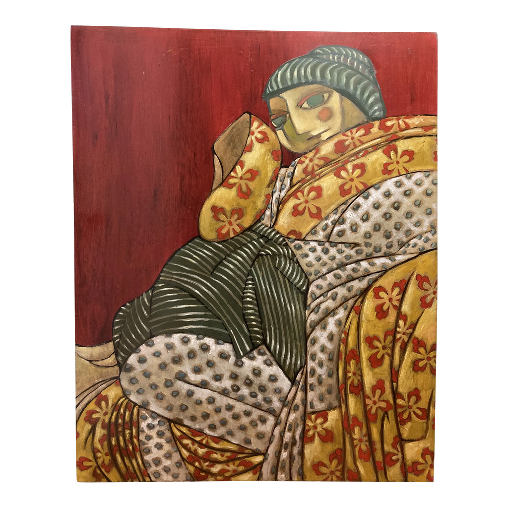 Late 20th Century Monumental Pop Art Abstract Painting of Japanese Woman in Kimono