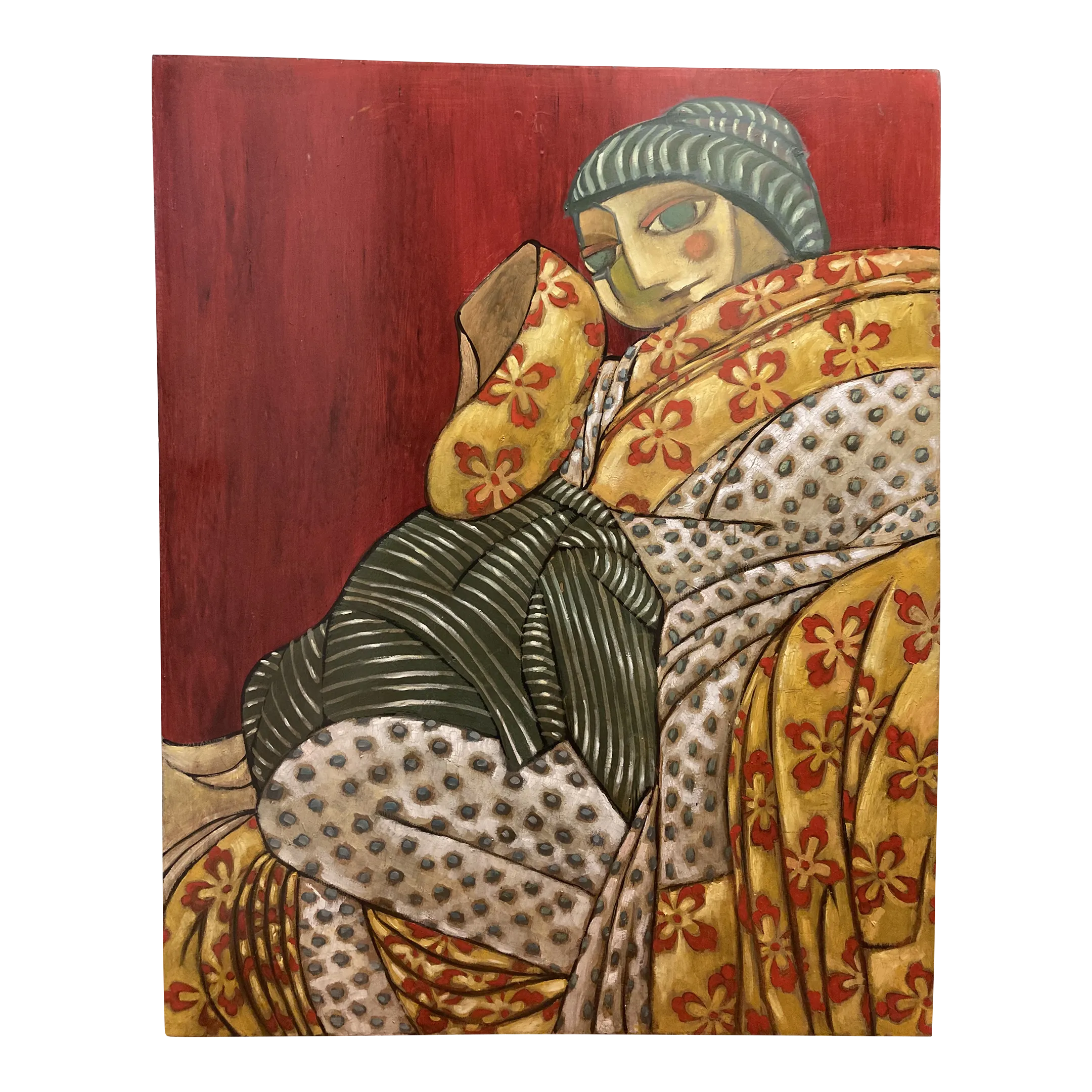 Late 20th Century Monumental Pop Art Abstract Painting of Japanese Woman in Kimono