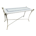 Late 20th Century Neoclassical Iron and Tessellated Stone Ram’s Head Console Table Attributed to Maitland Smith