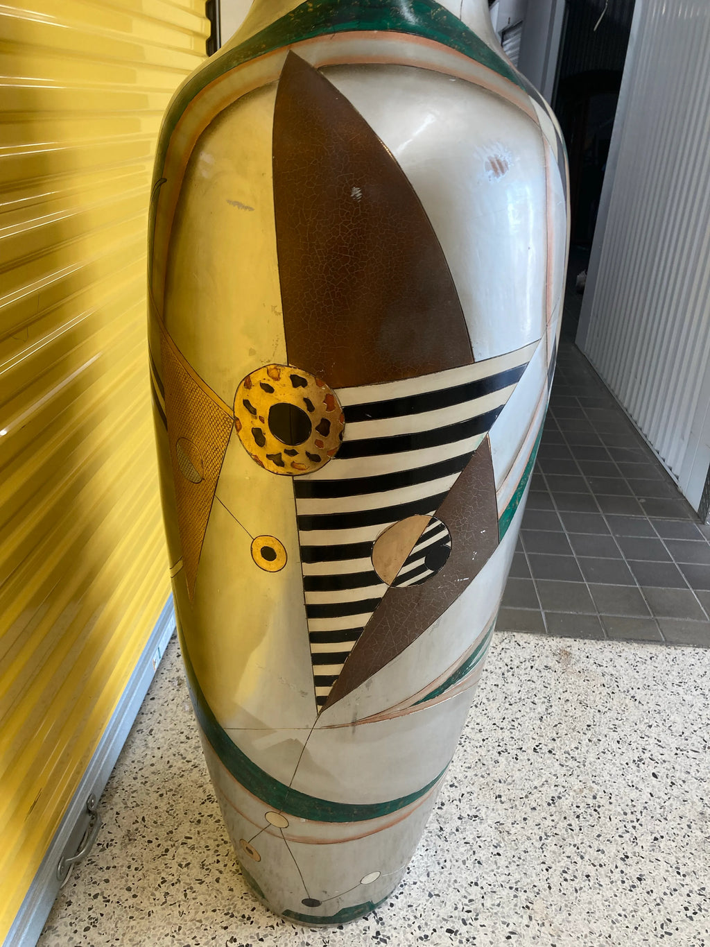Late 20th Century Oversized Six Foot Tall Japanese Floor Vase in Memphis Style