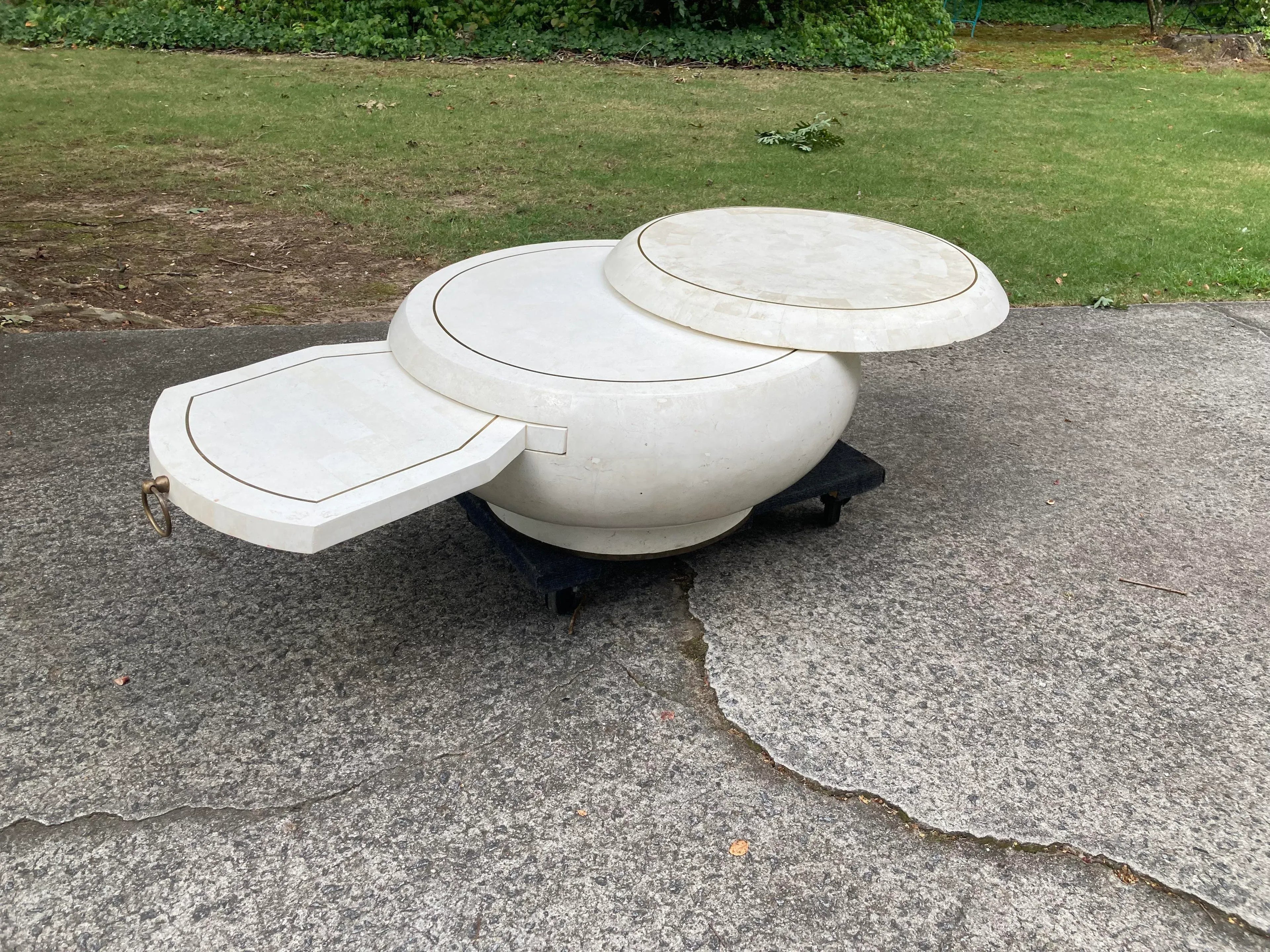 Late 20th Century Post-Modern Tessellated Stone Expanding Occasional Table After Karl Springer