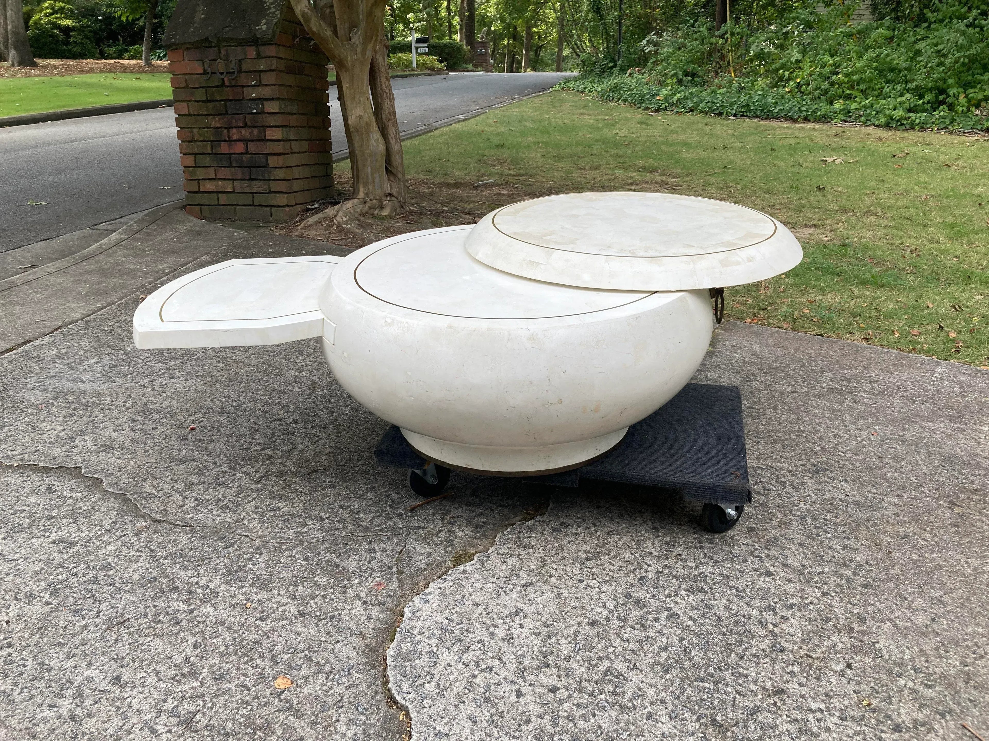 Late 20th Century Post-Modern Tessellated Stone Expanding Occasional Table After Karl Springer