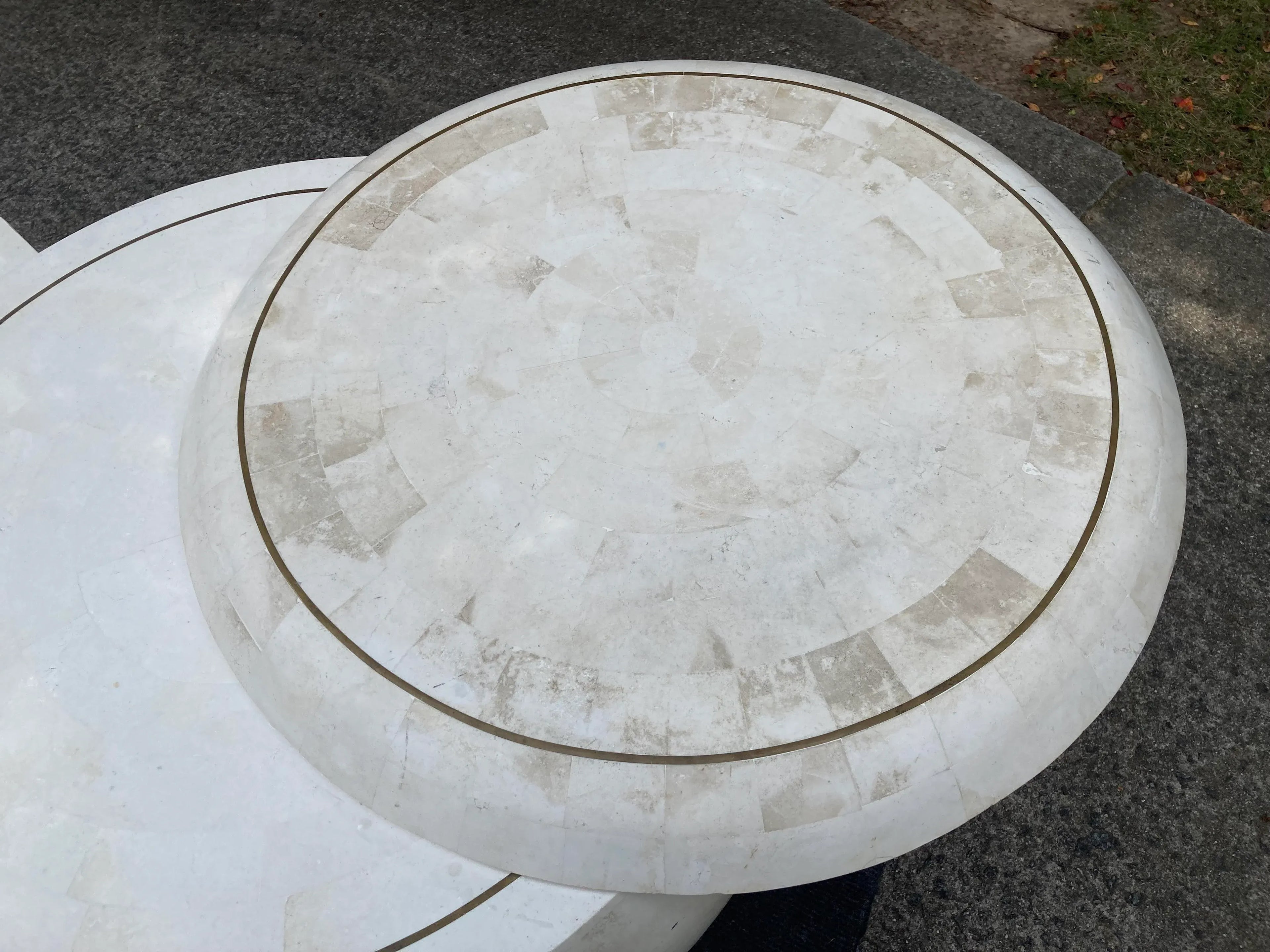 Late 20th Century Post-Modern Tessellated Stone Expanding Occasional Table After Karl Springer