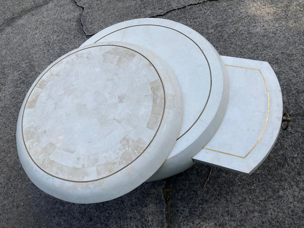 Late 20th Century Post-Modern Tessellated Stone Expanding Occasional Table After Karl Springer