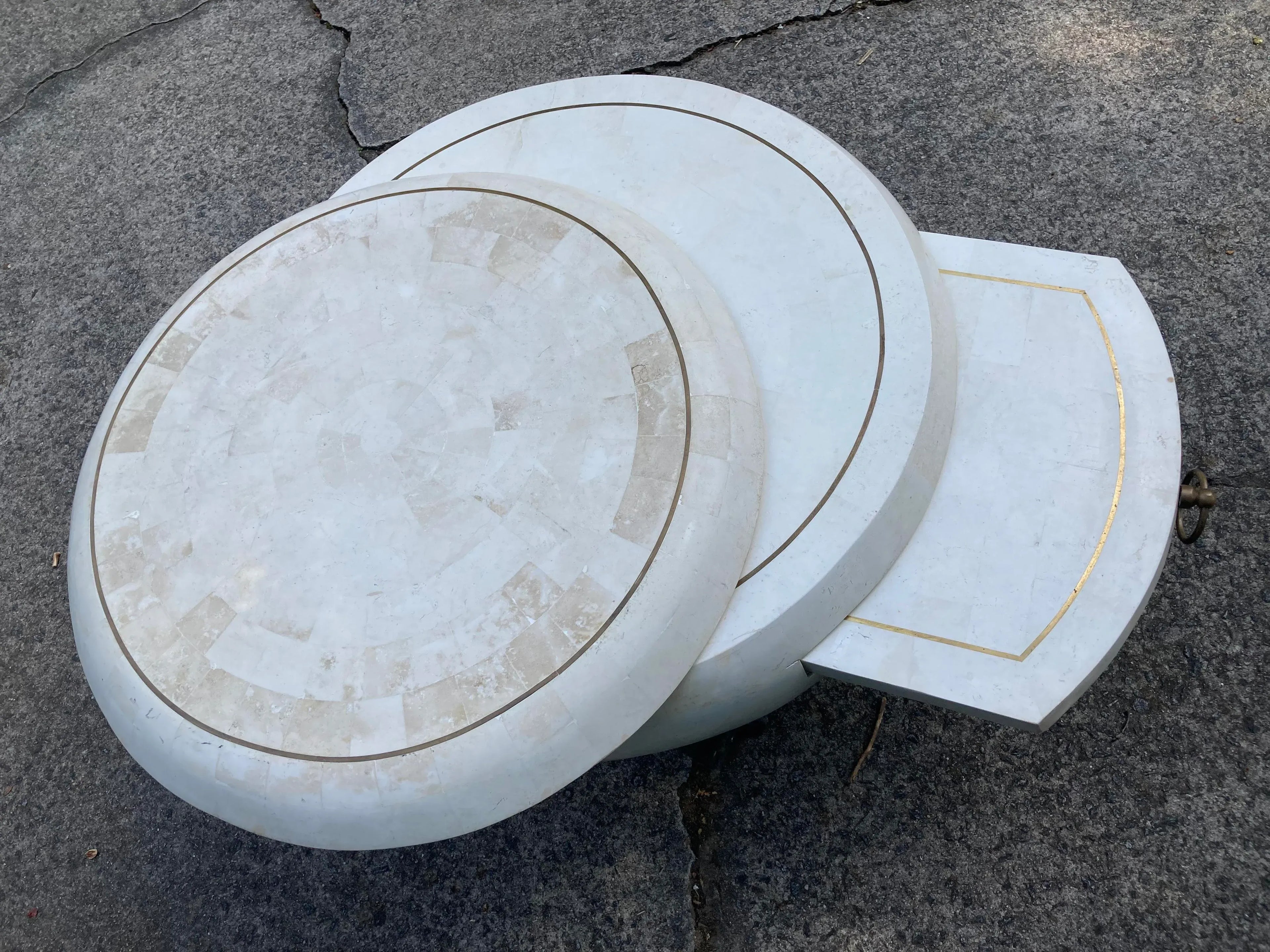 Late 20th Century Post-Modern Tessellated Stone Expanding Occasional Table After Karl Springer