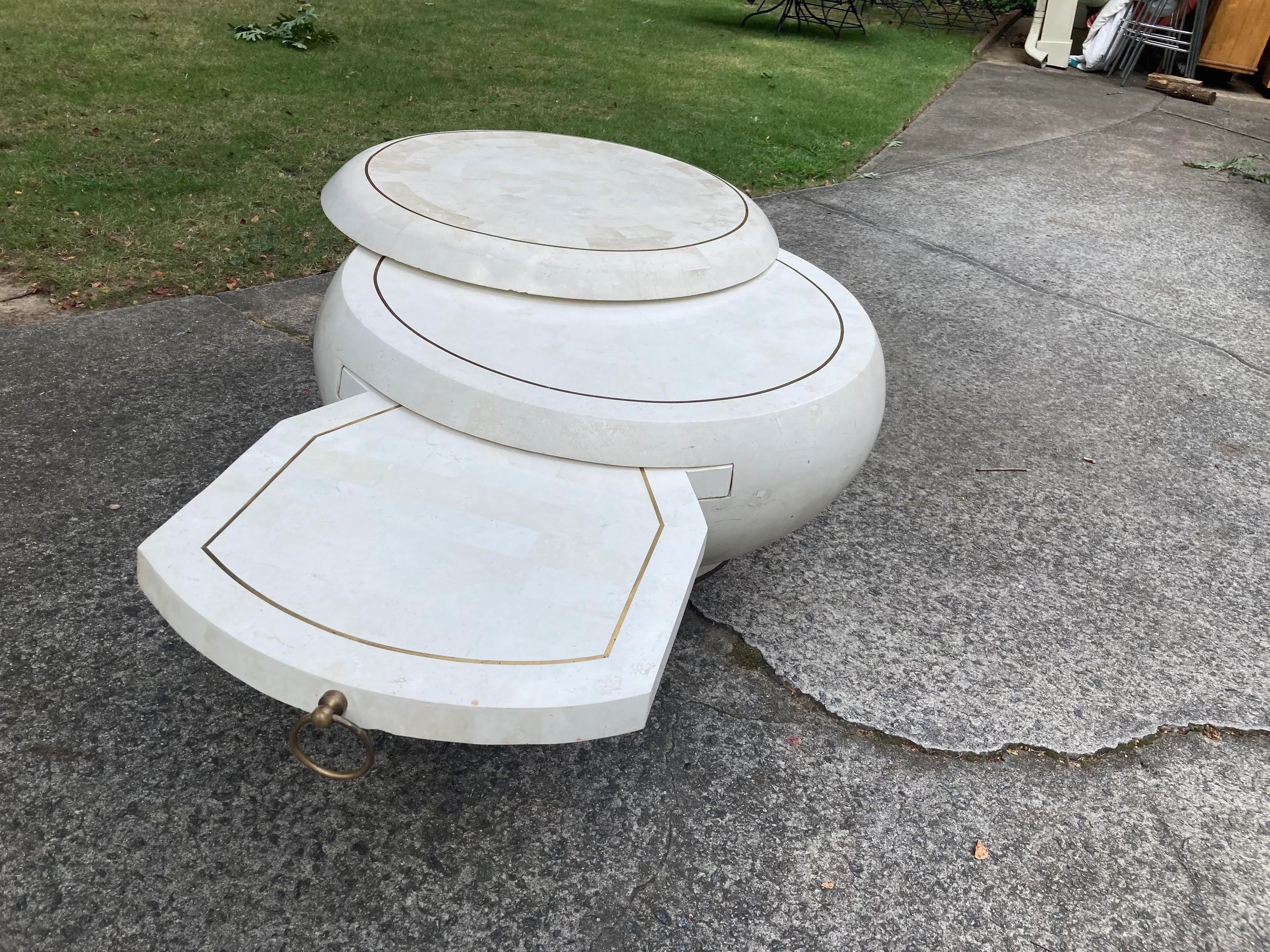 Late 20th Century Post-Modern Tessellated Stone Expanding Occasional Table After Karl Springer