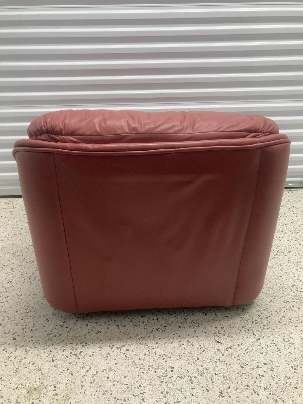 Late 20th Century Postmodern Overstuffed Leather Club Chair and Ottoman in Dusty Rose Leather by Leathercraft