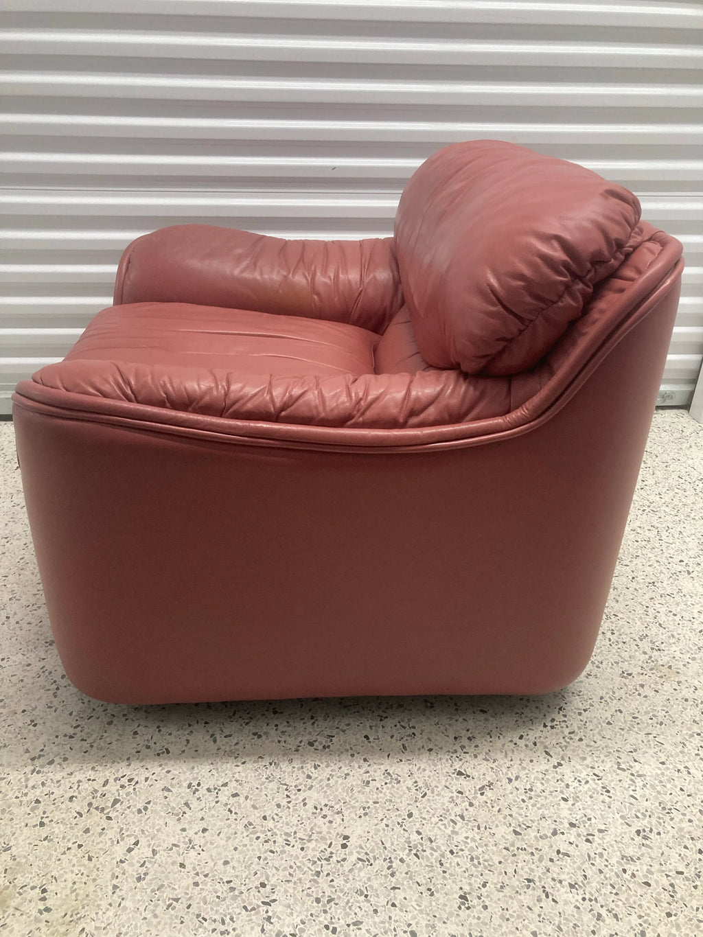 Late 20th Century Postmodern Overstuffed Leather Club Chair and Ottoman in Dusty Rose Leather by Leathercraft