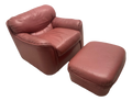 Late 20th Century Postmodern Overstuffed Leather Club Chair and Ottoman in Dusty Rose Leather by Leathercraft