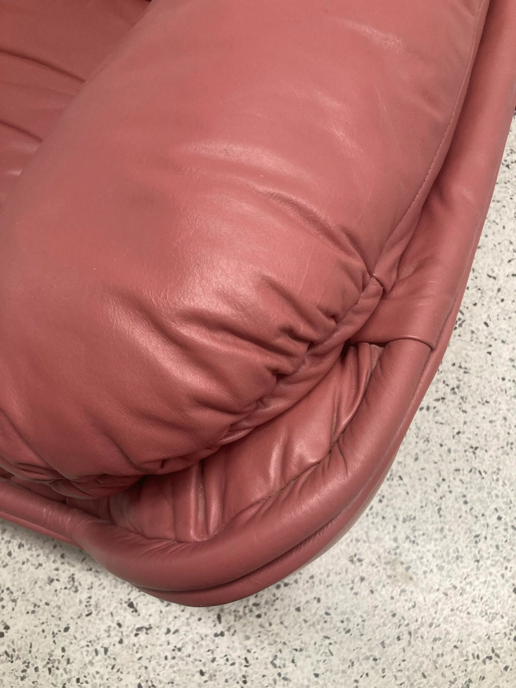 Late 20th Century Postmodern Overstuffed Leather Club Chair and Ottoman in Dusty Rose Leather by Leathercraft