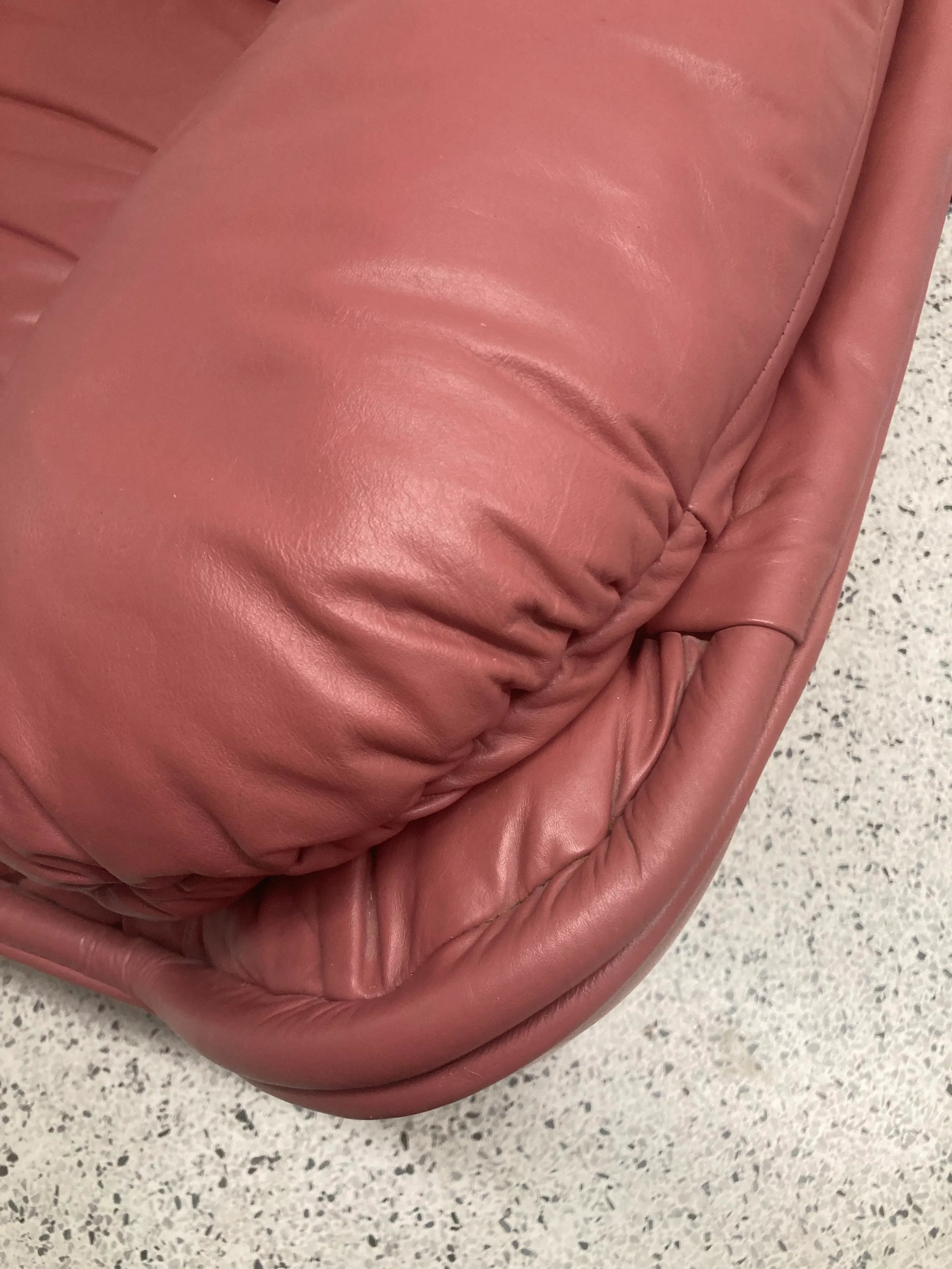 Late 20th Century Postmodern Overstuffed Leather Club Chair and Ottoman in Dusty Rose Leather by Leathercraft