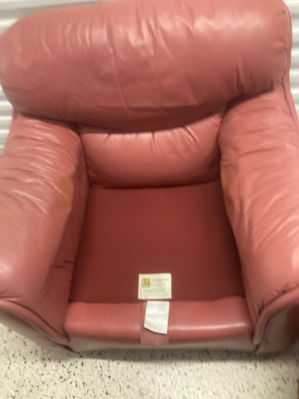 Late 20th Century Postmodern Overstuffed Leather Club Chair and Ottoman in Dusty Rose Leather by Leathercraft