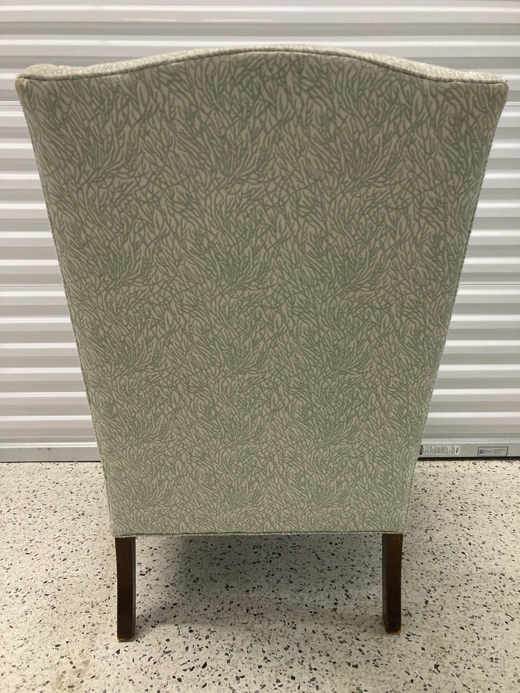 Late 20th Century Queen Anne Wingback Chair In Sage and White Upholstery