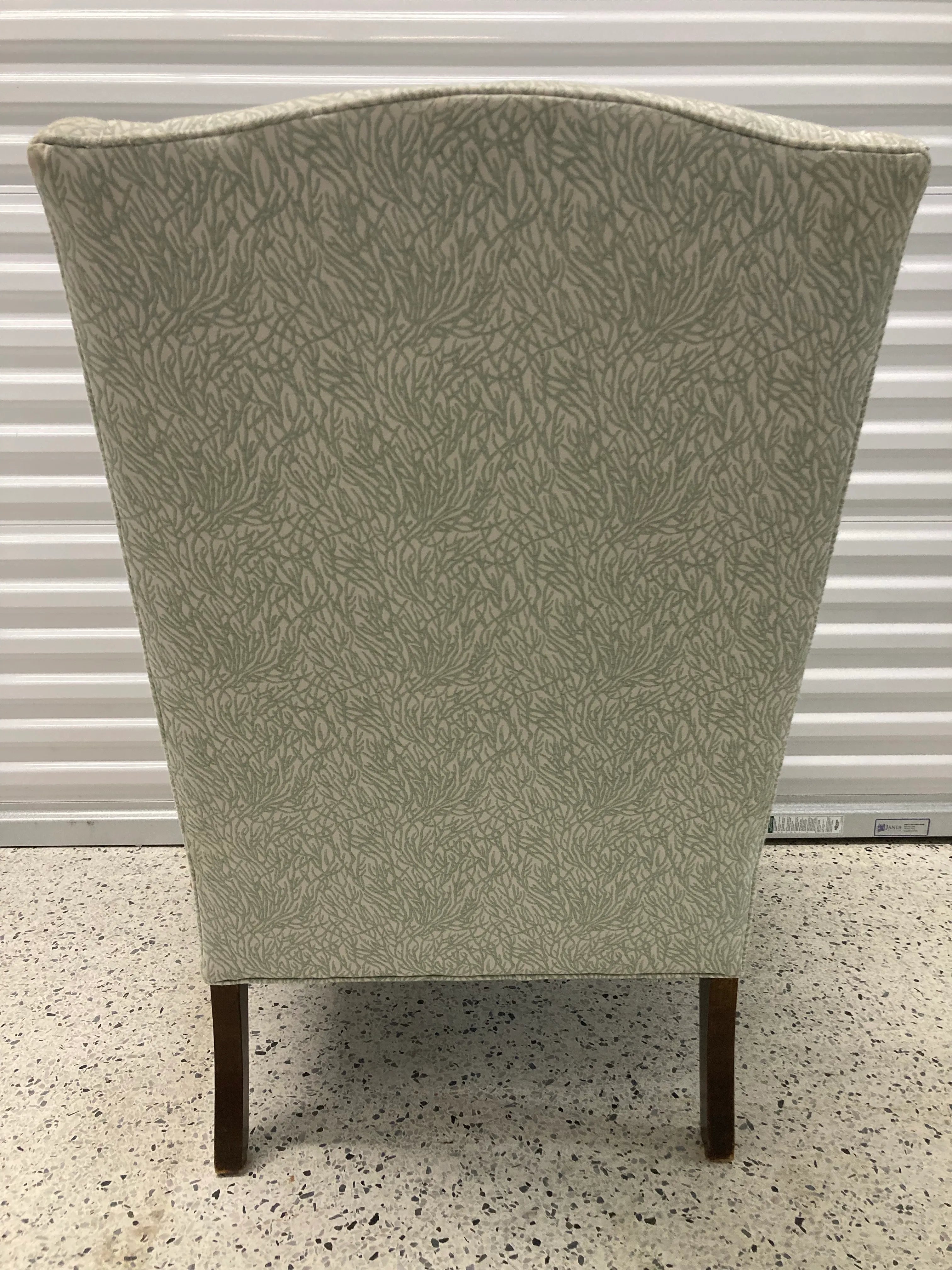 Late 20th Century Queen Anne Wingback Chair In Sage and White Upholstery