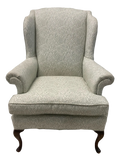 Late 20th Century Queen Anne Wingback Chair In Sage and White Upholstery