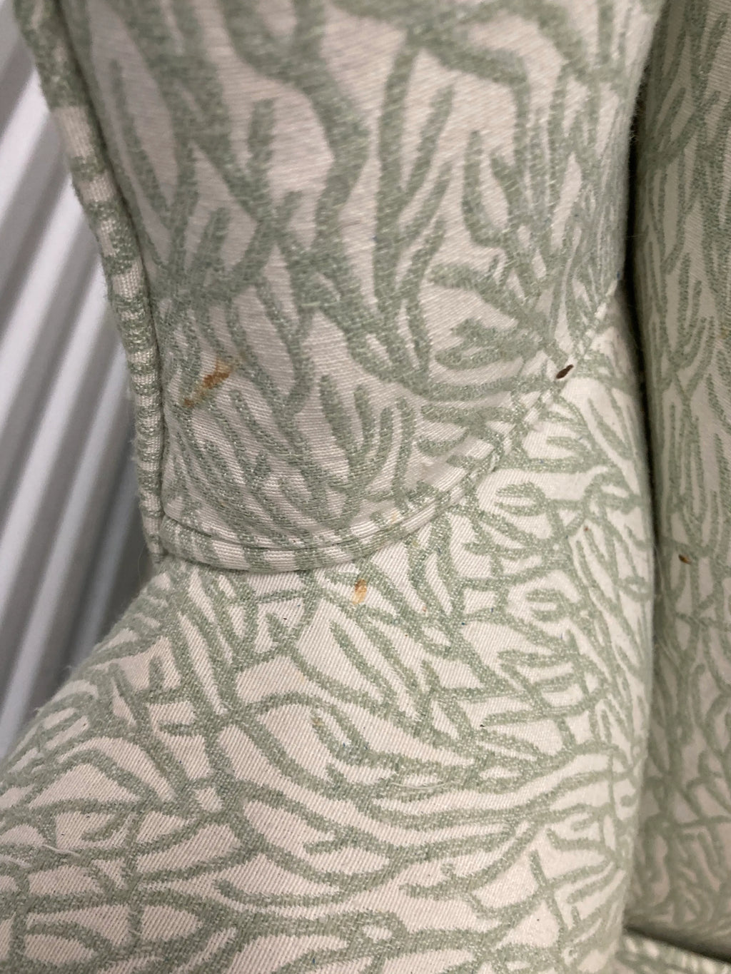 Late 20th Century Queen Anne Wingback Chair In Sage and White Upholstery
