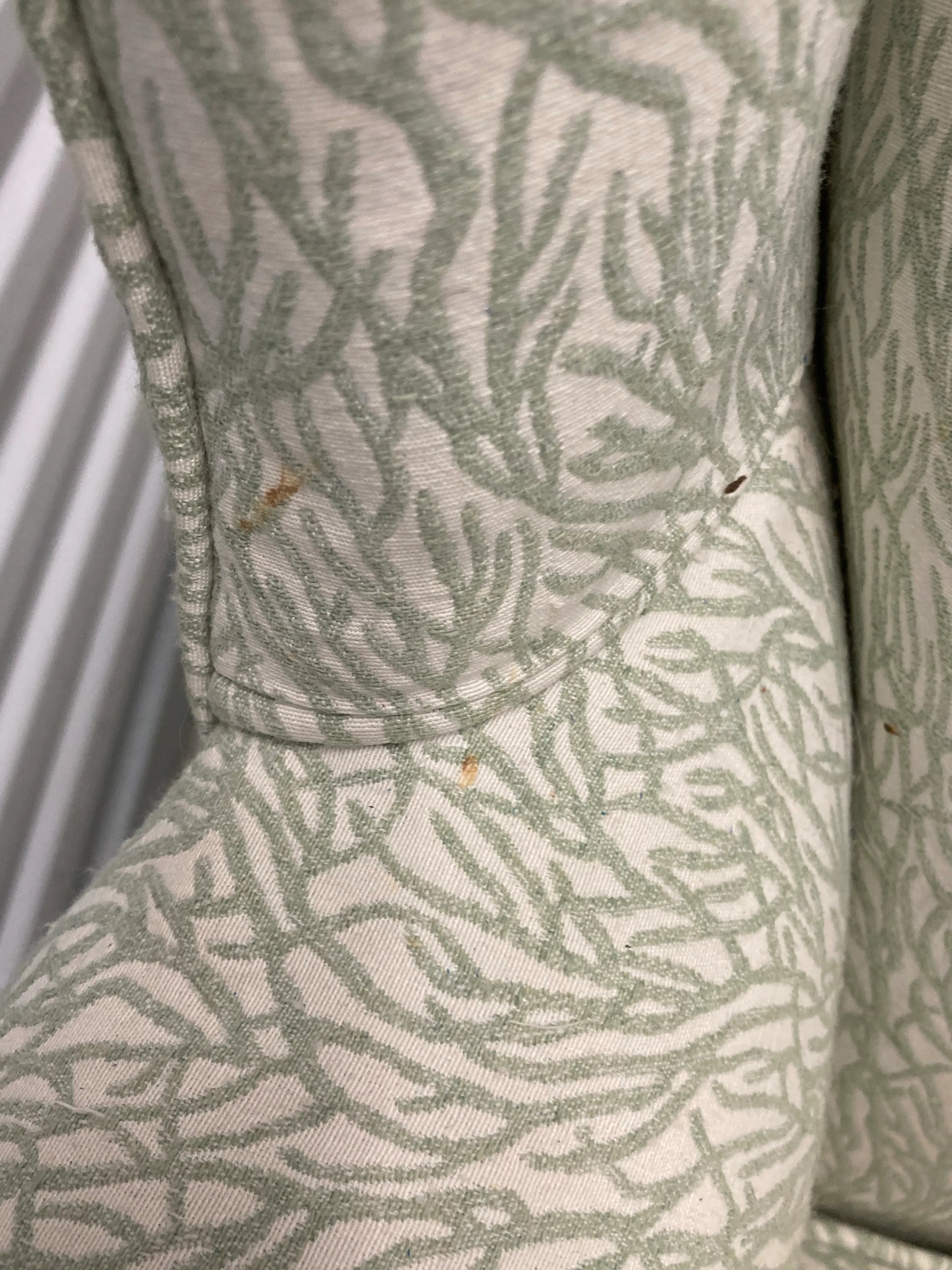 Late 20th Century Queen Anne Wingback Chair In Sage and White Upholstery