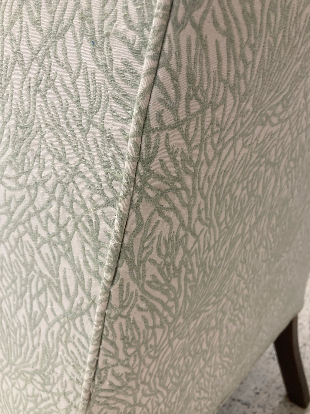 Late 20th Century Queen Anne Wingback Chair In Sage and White Upholstery
