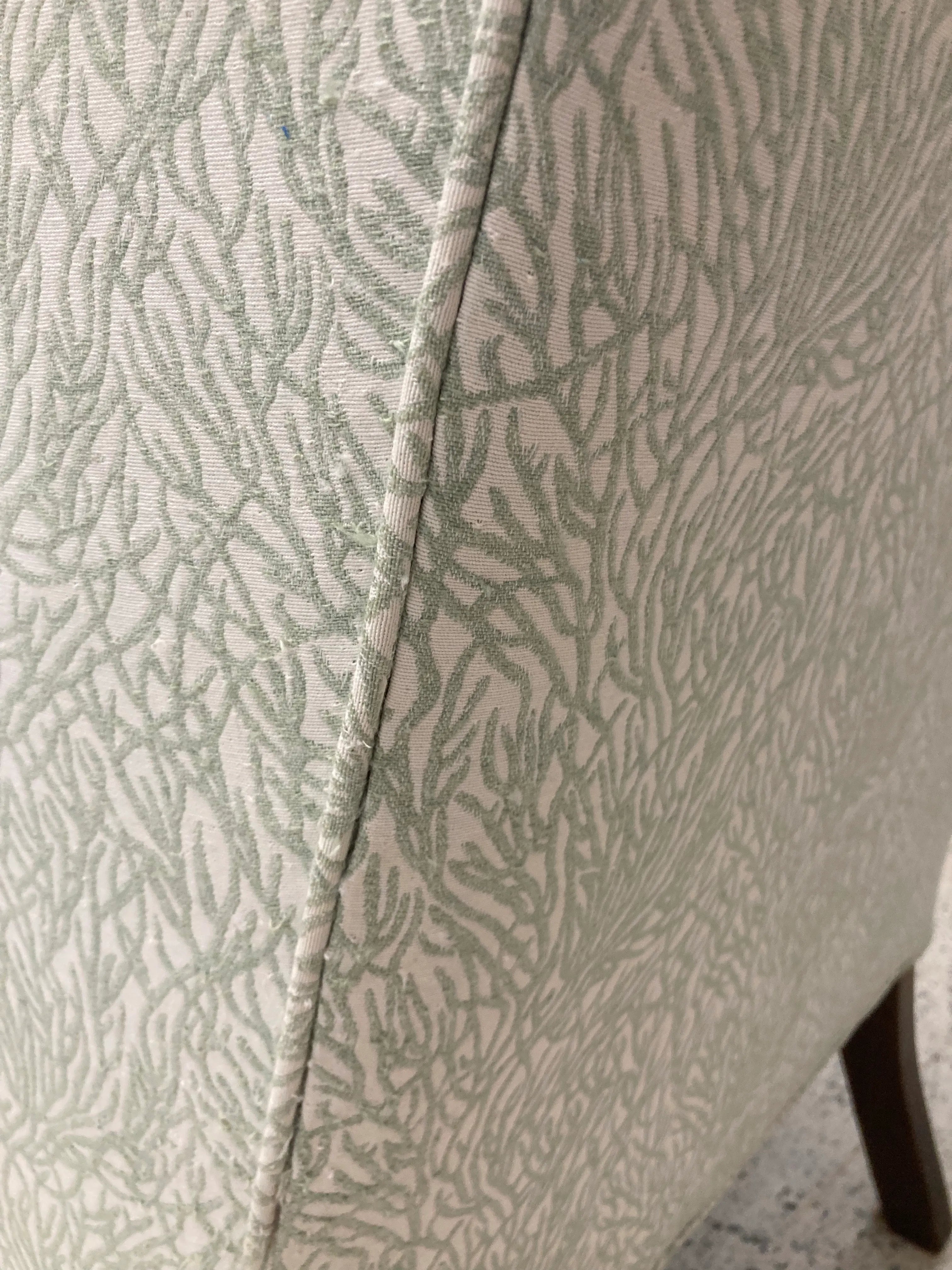 Late 20th Century Queen Anne Wingback Chair In Sage and White Upholstery