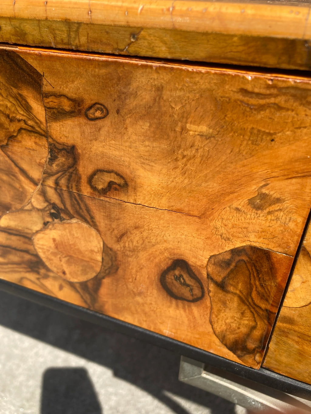 Maison Jansen Style Mid-20th Century Italian Burlwood Campaign Side Table