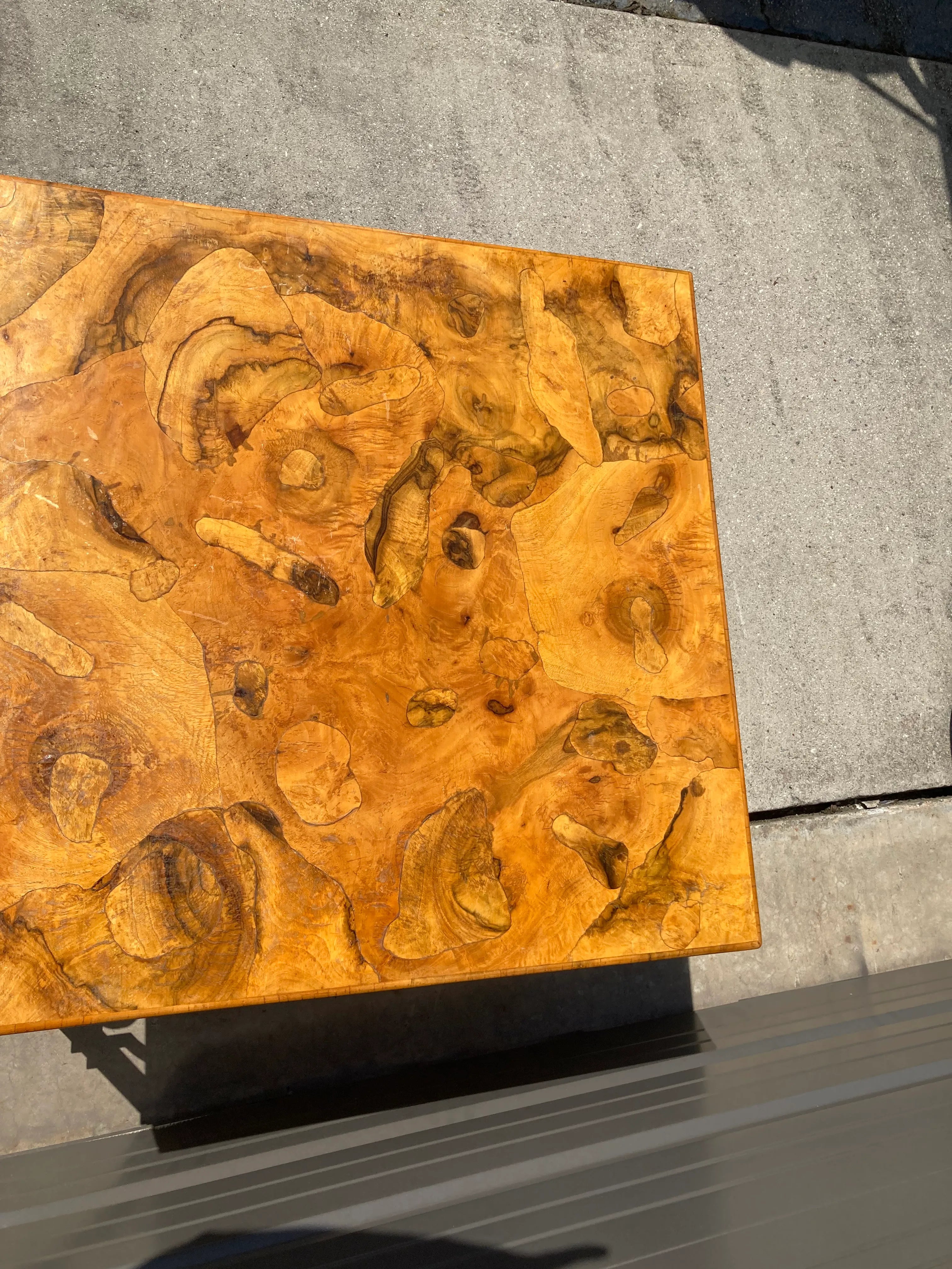 Maison Jansen Style Mid-20th Century Italian Burlwood Campaign Side Table