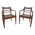 Mid 19th Century Antique Regency Anglo-Indian Elbow Chairs With Caned Seats - a Pair
