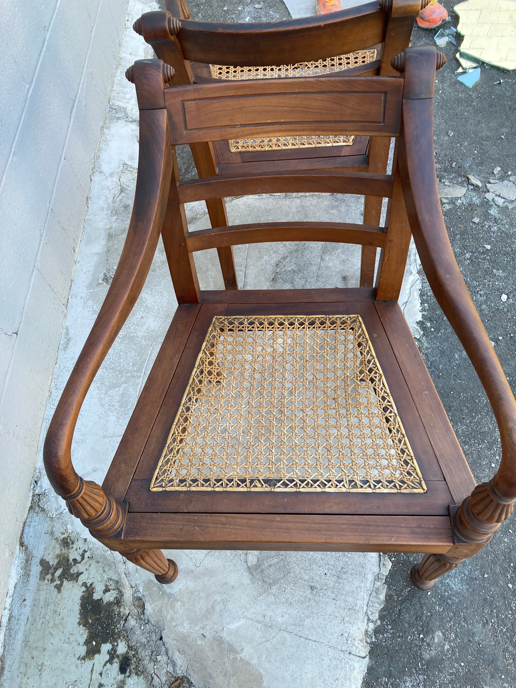 Mid 19th Century Antique Regency Anglo-Indian Elbow Chairs With Caned Seats - a Pair