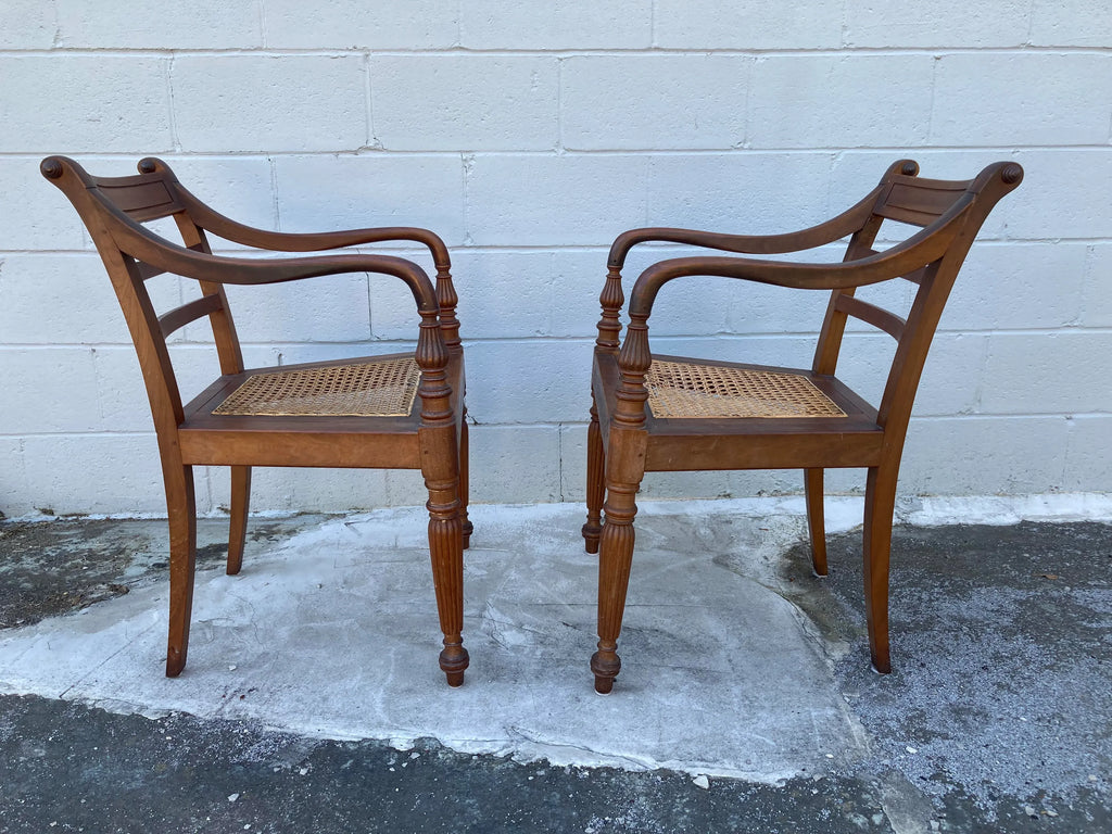 Mid 19th Century Antique Regency Anglo-Indian Elbow Chairs With Caned Seats - a Pair