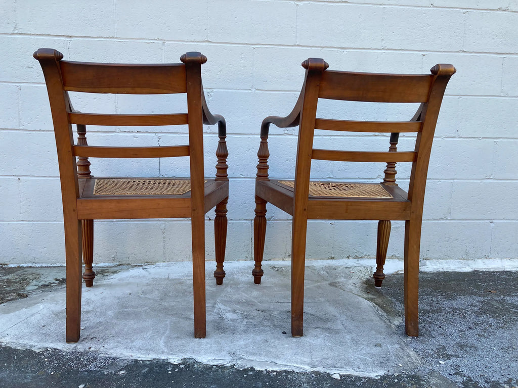 Mid 19th Century Antique Regency Anglo-Indian Elbow Chairs With Caned Seats - a Pair