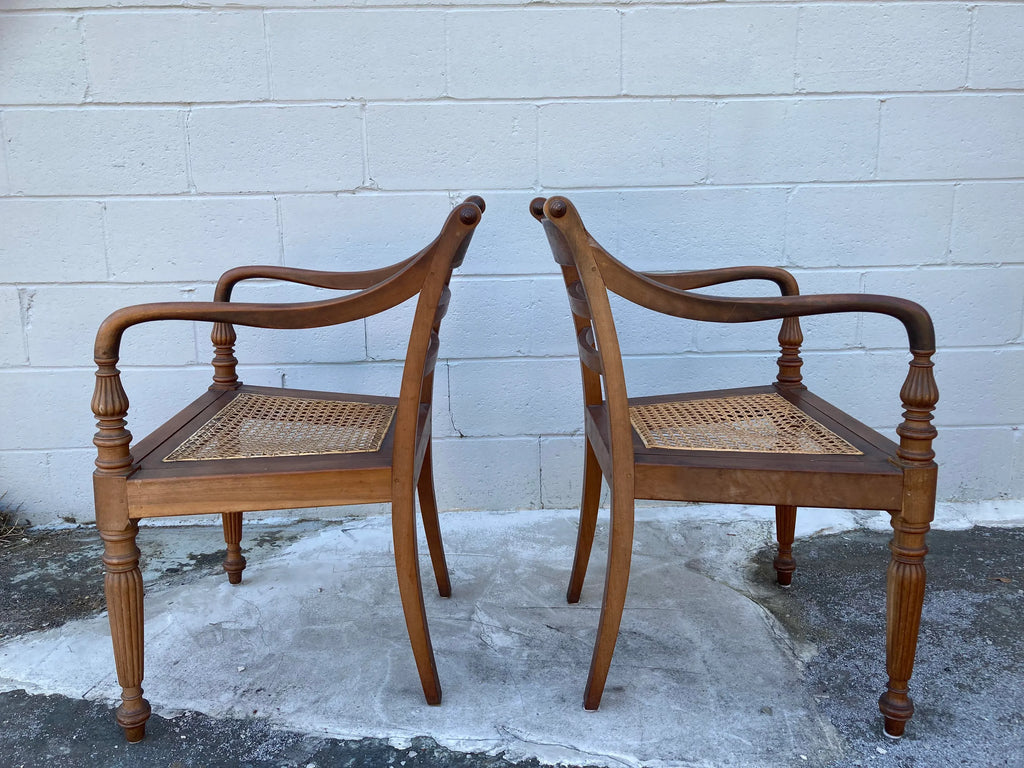 Mid 19th Century Antique Regency Anglo-Indian Elbow Chairs With Caned Seats - a Pair