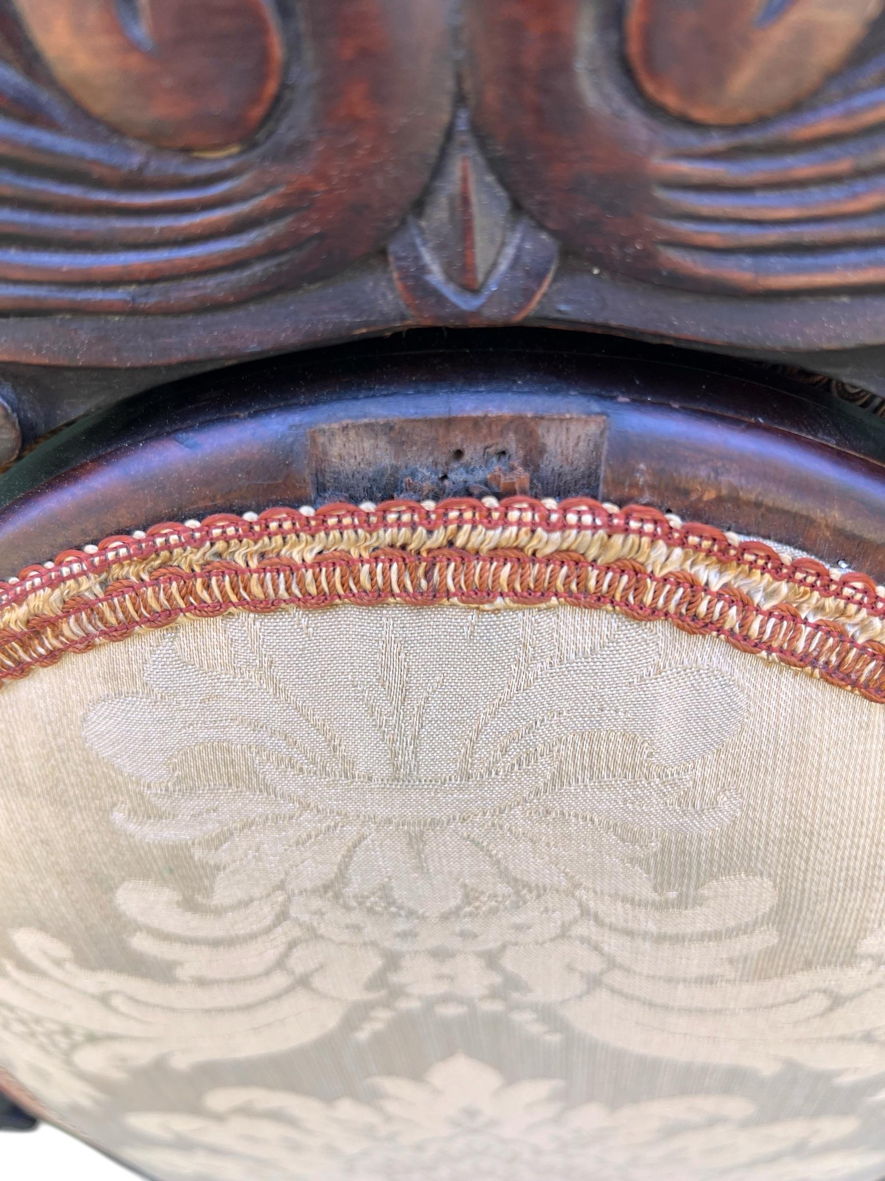 Mid-19th Century Dressing Chair With Convertible Mirror Seatback in Off-White Jacquard Fabric