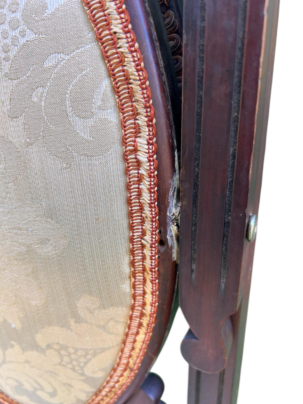 Mid-19th Century Dressing Chair With Convertible Mirror Seatback in Off-White Jacquard Fabric