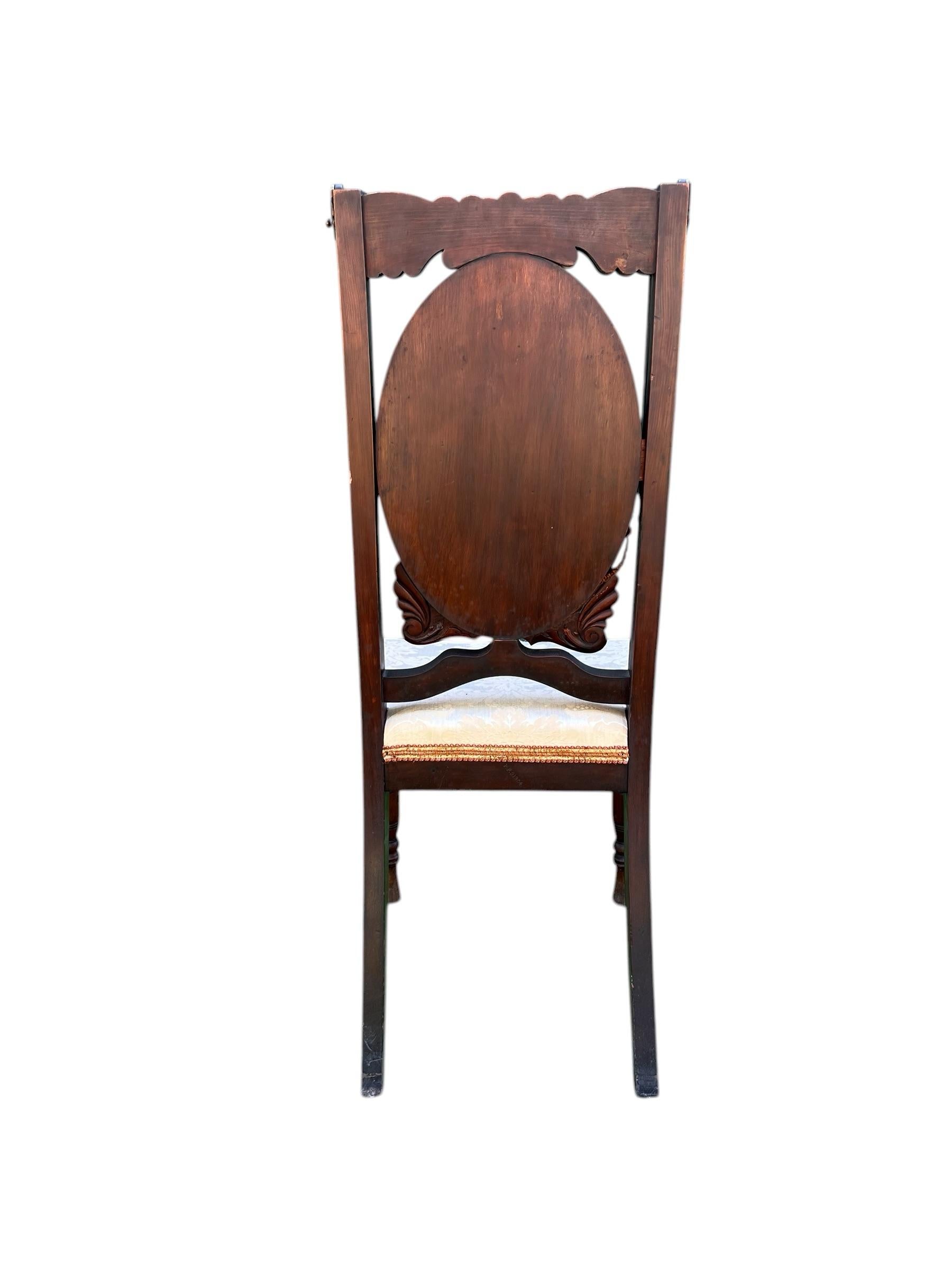 Mid-19th Century Dressing Chair With Convertible Mirror Seatback in Off-White Jacquard Fabric