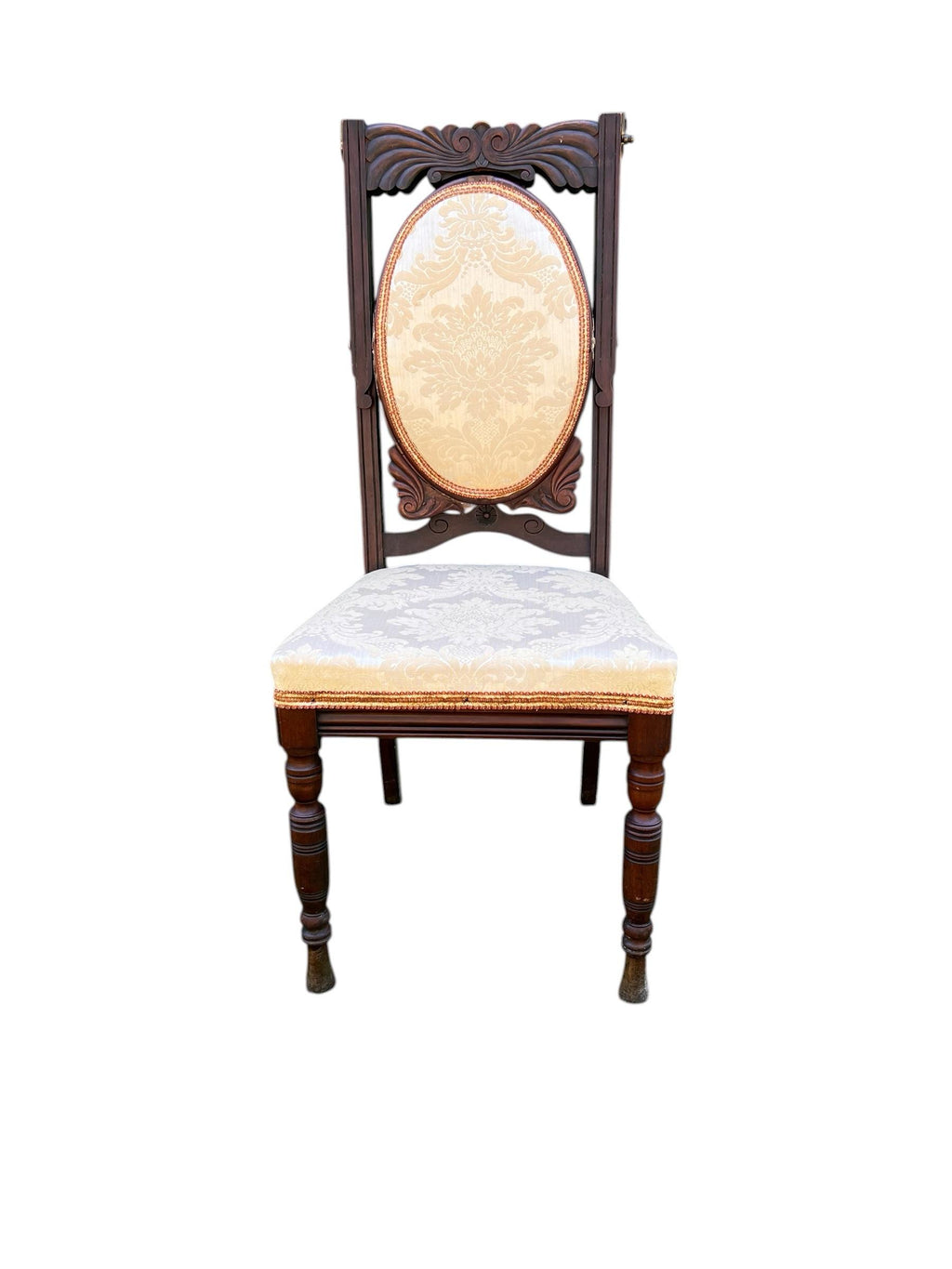Mid-19th Century Dressing Chair With Convertible Mirror Seatback in Off-White Jacquard Fabric