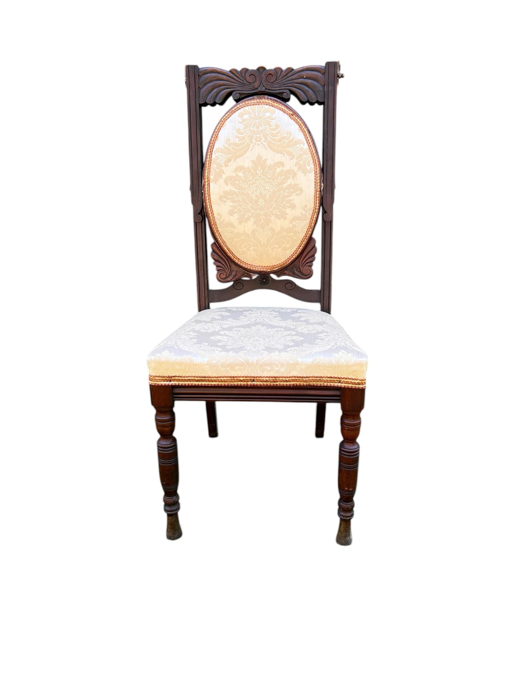 Mid-19th Century Dressing Chair With Convertible Mirror Seatback in Off-White Jacquard Fabric