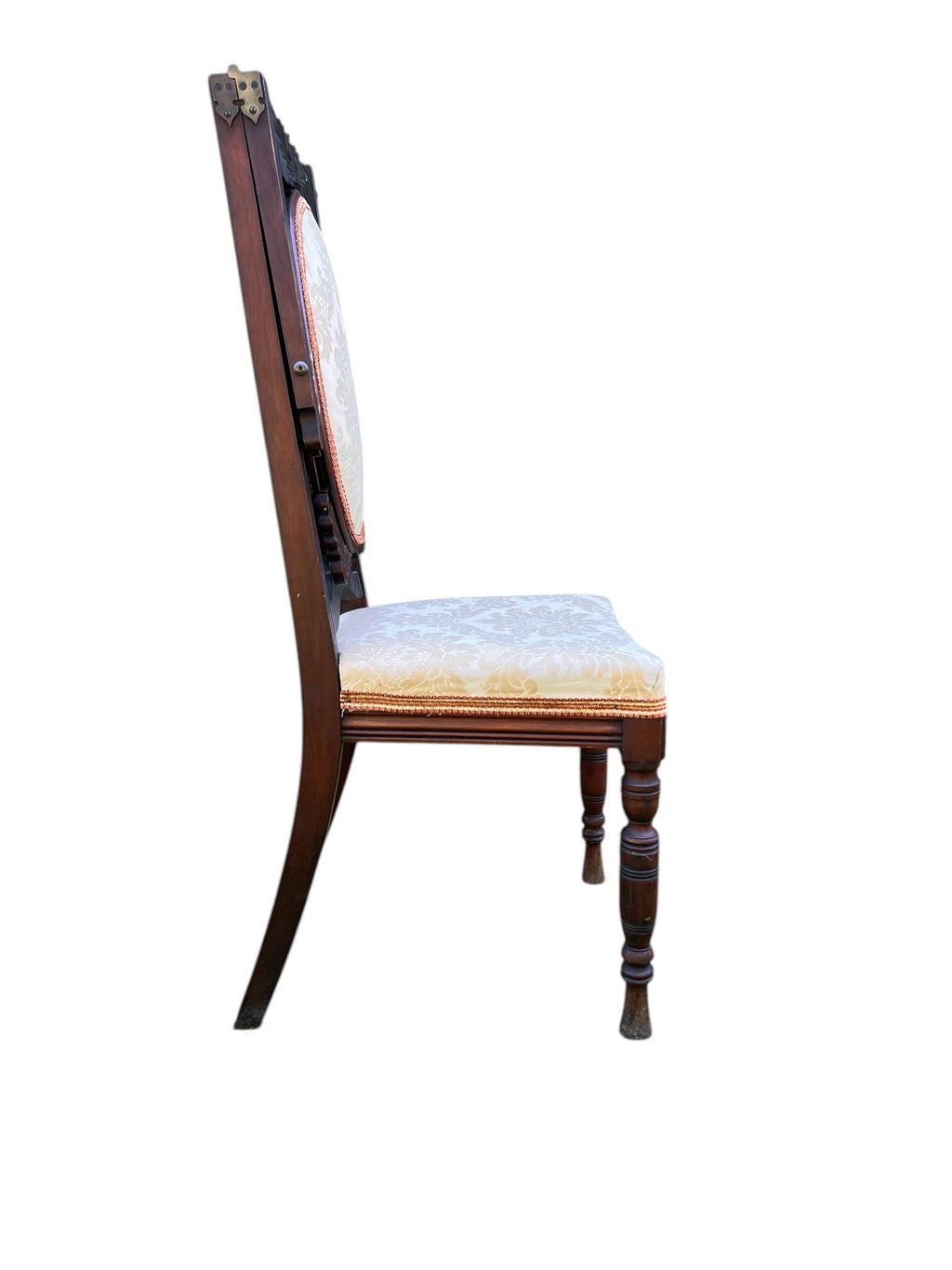 Mid-19th Century Dressing Chair With Convertible Mirror Seatback in Off-White Jacquard Fabric