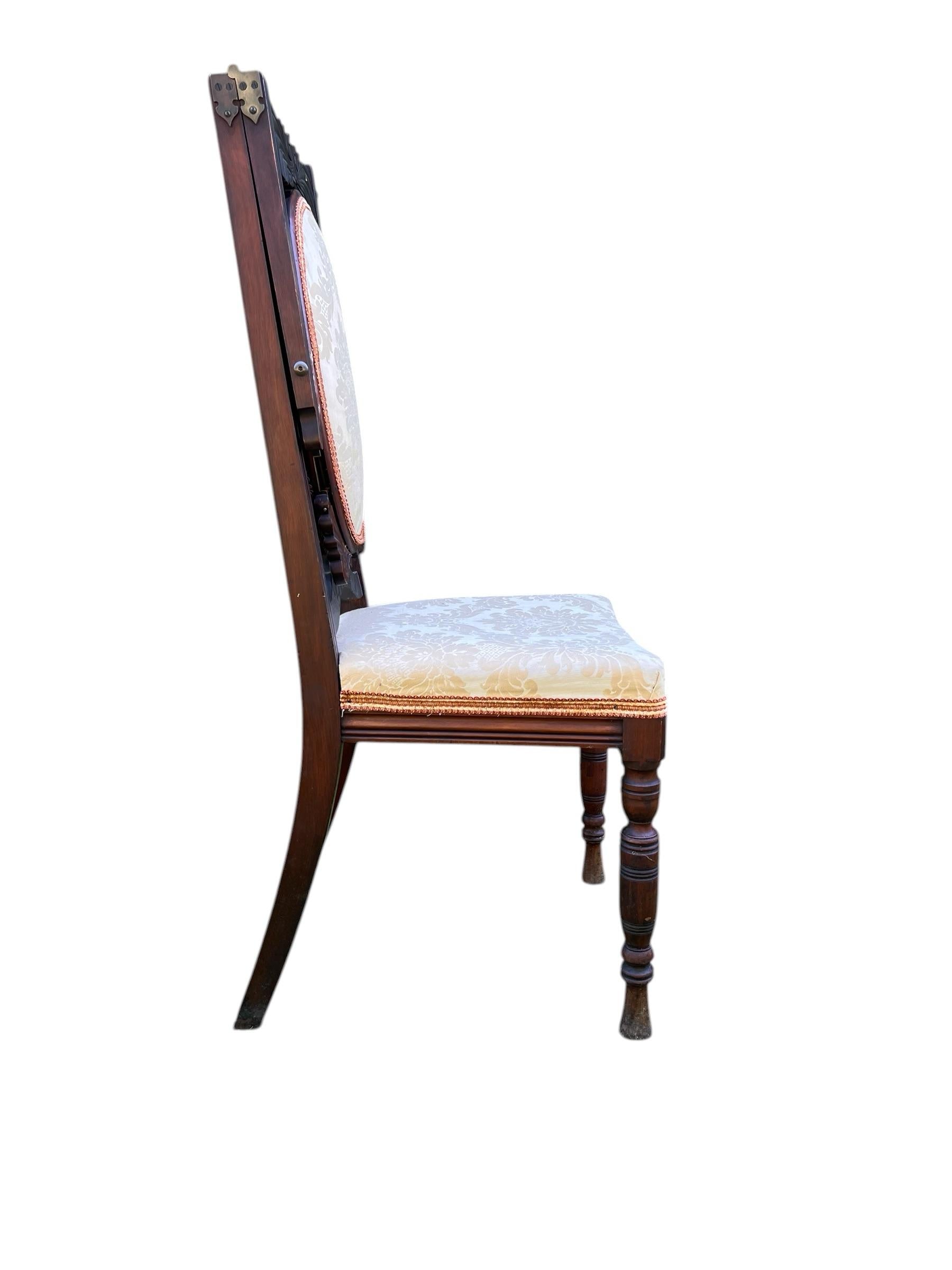 Mid-19th Century Dressing Chair With Convertible Mirror Seatback in Off-White Jacquard Fabric