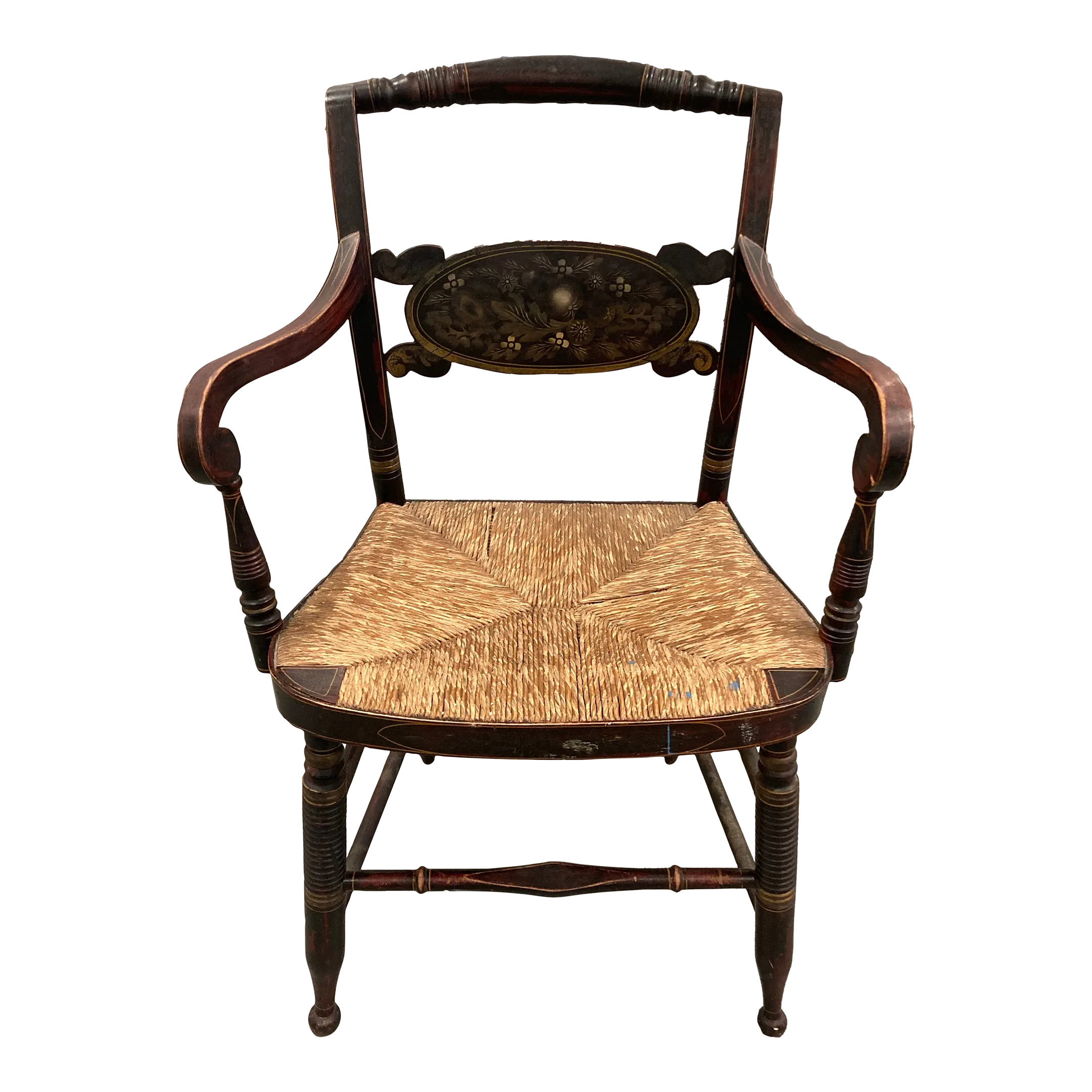 Mid 19th Century Late Federalist Period Hitchcock Armchair With Rush Seat