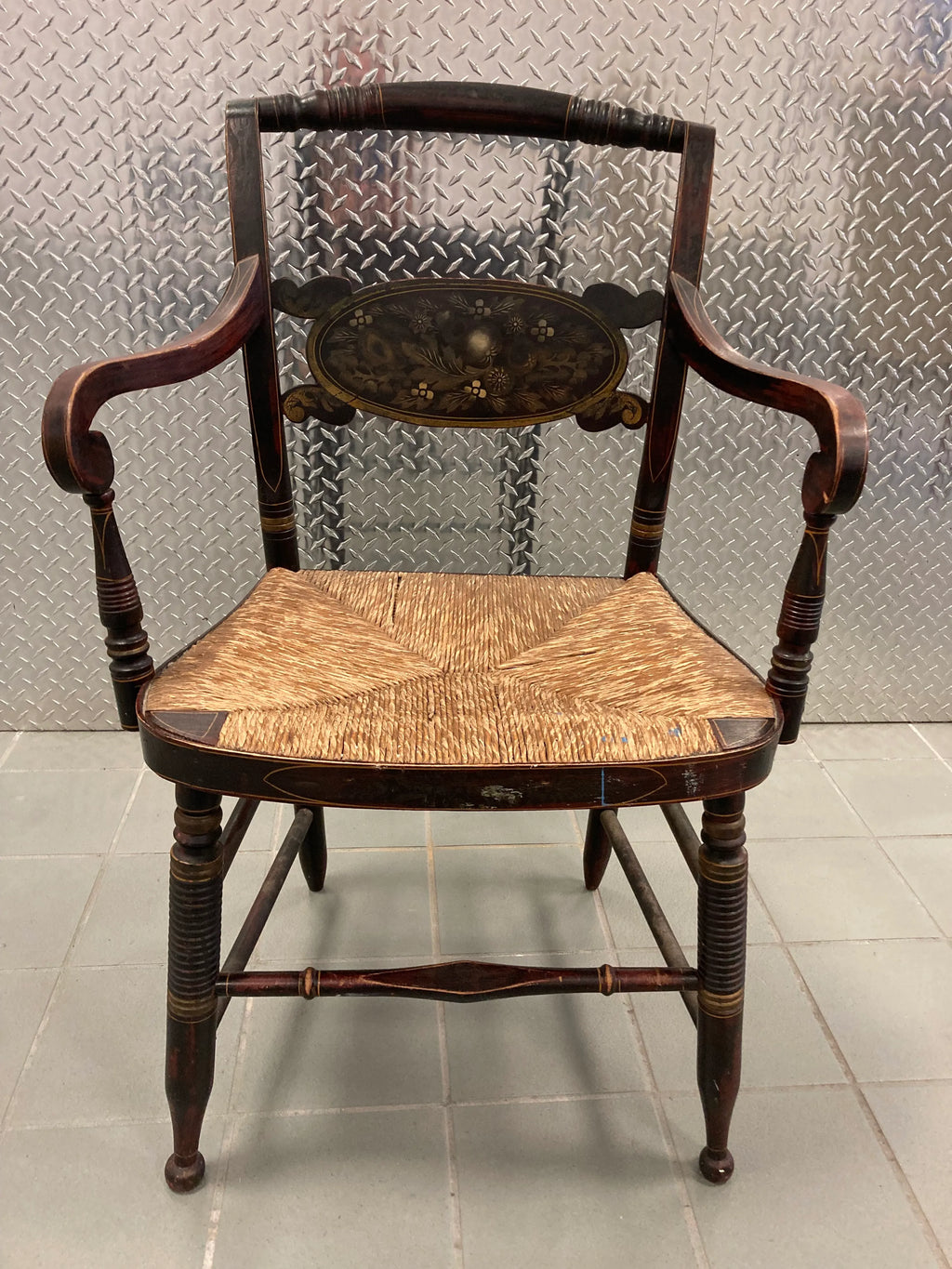 Mid 19th Century Late Federalist Period Hitchcock Armchair With Rush Seat