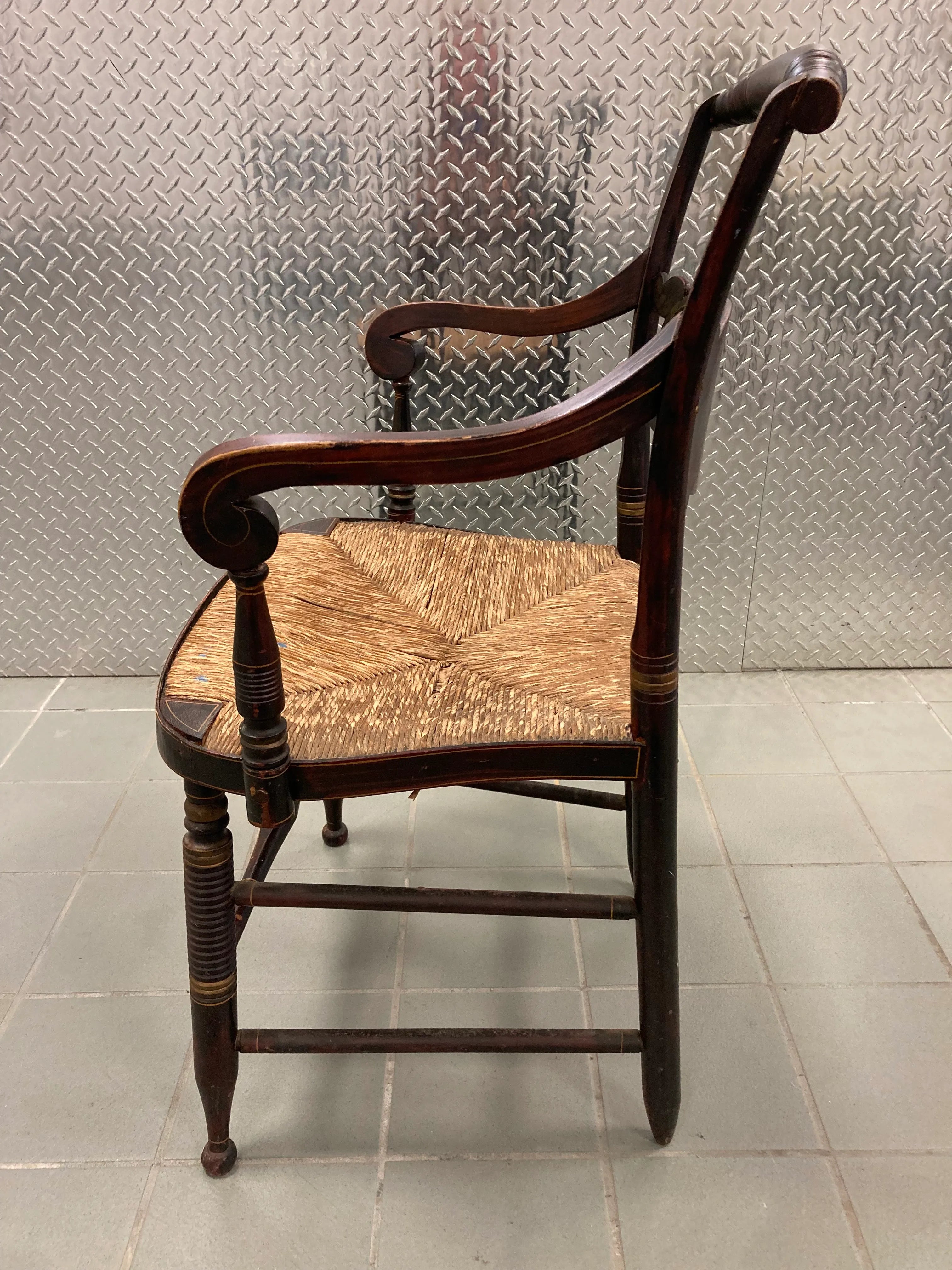 Mid 19th Century Late Federalist Period Hitchcock Armchair With Rush Seat