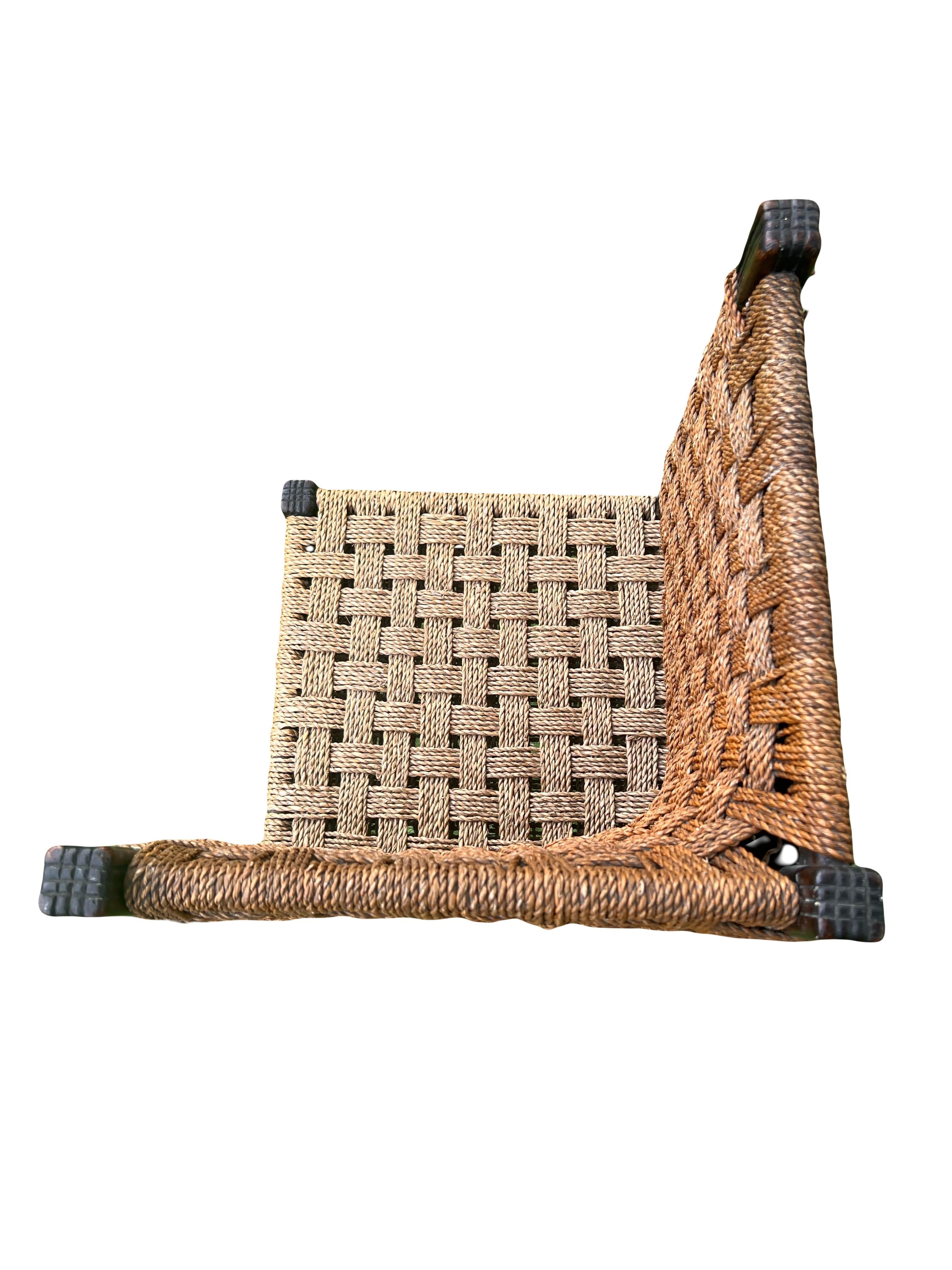 Mid 19th Century Rare Form George III Period Irish Corner Chair With Woven Rope Seat and Back
